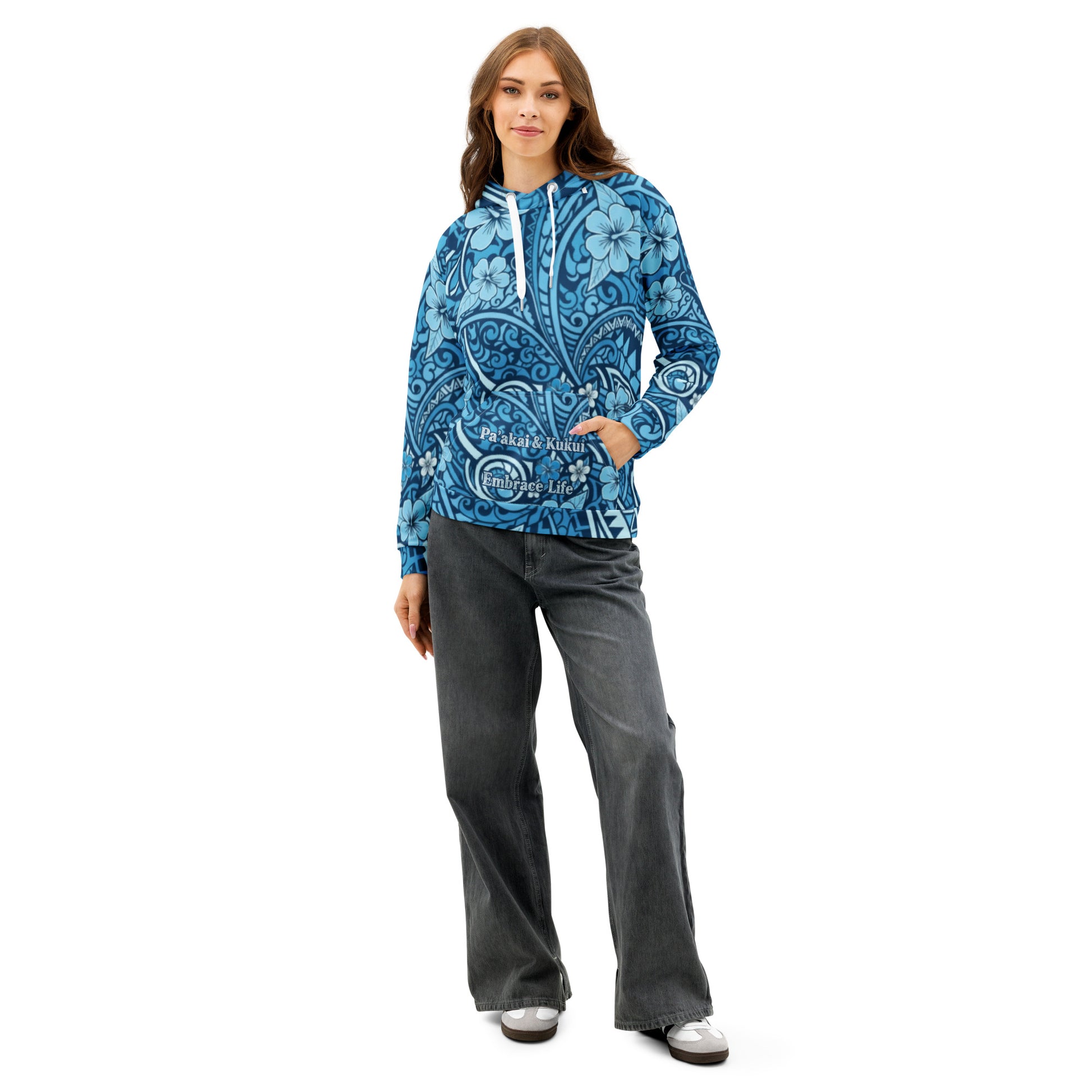 'Uliuli Lāhui (Tribal Blue) cotton hoodie Pullover Hoodie Pa'akai & Kukui