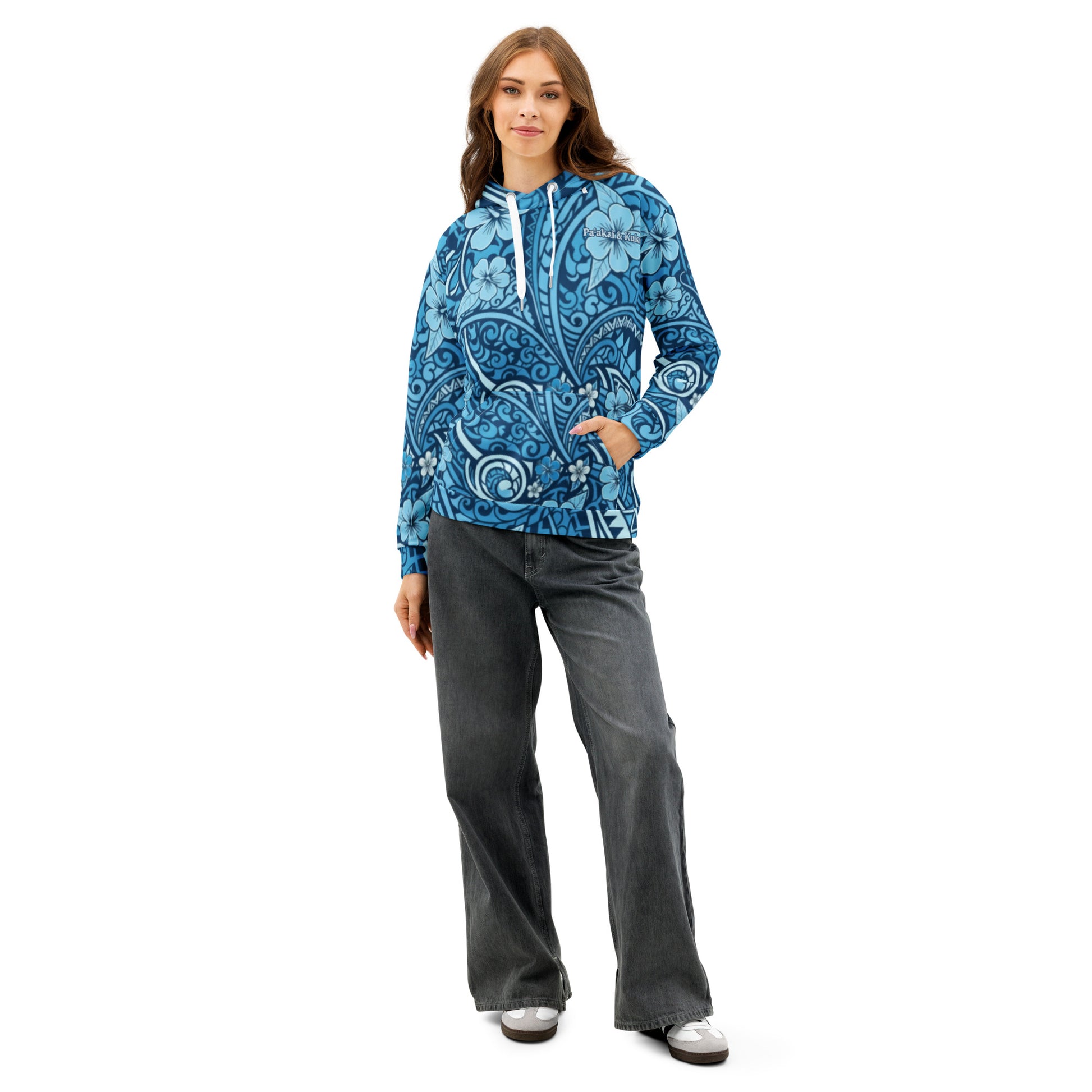 'Uliuli Lāhui (Tribal Blue) cotton hoodie Pullover Hoodie Pa'akai & Kukui