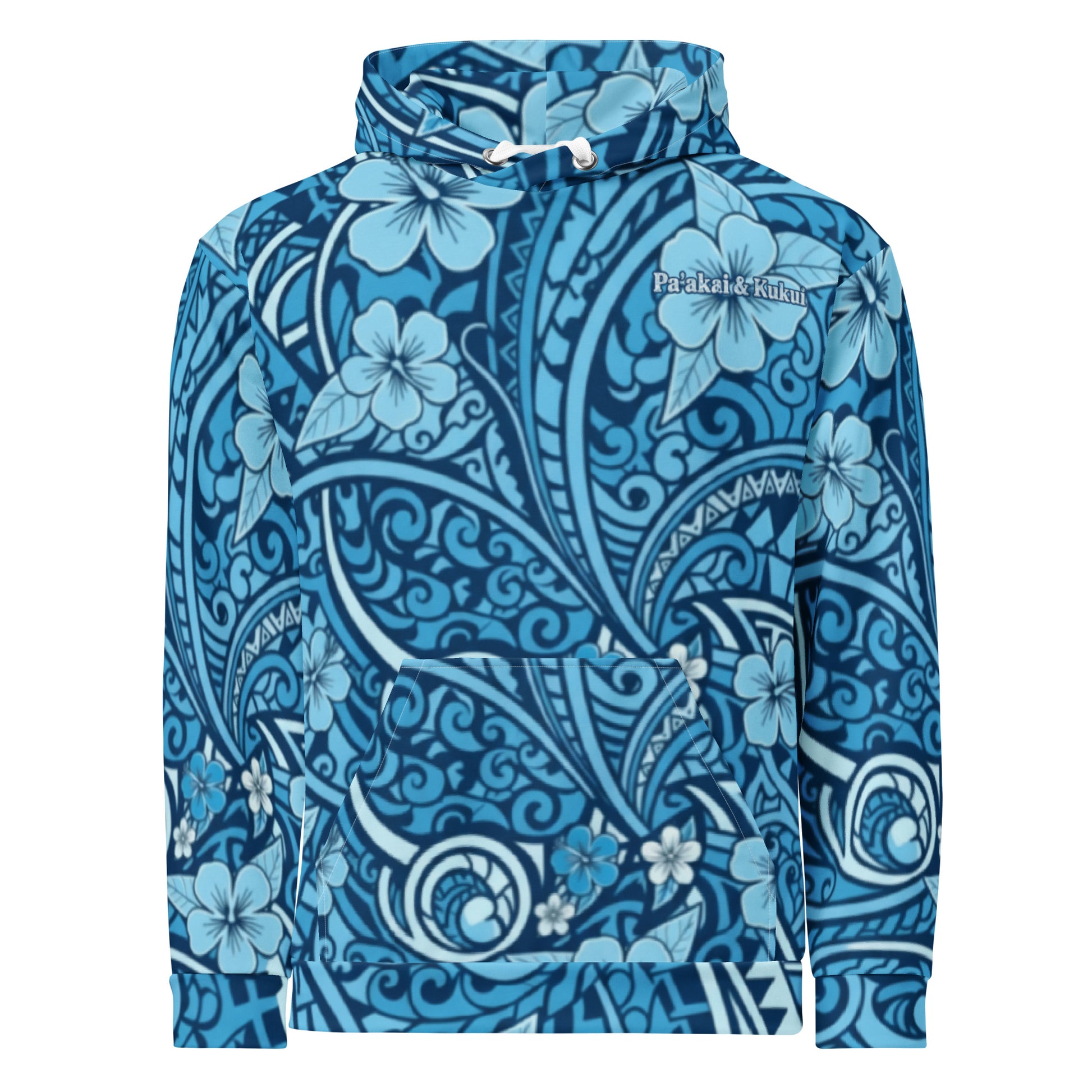 'Uliuli Lāhui (Tribal Blue) cotton hoodie Pullover Hoodie Pa'akai & Kukui