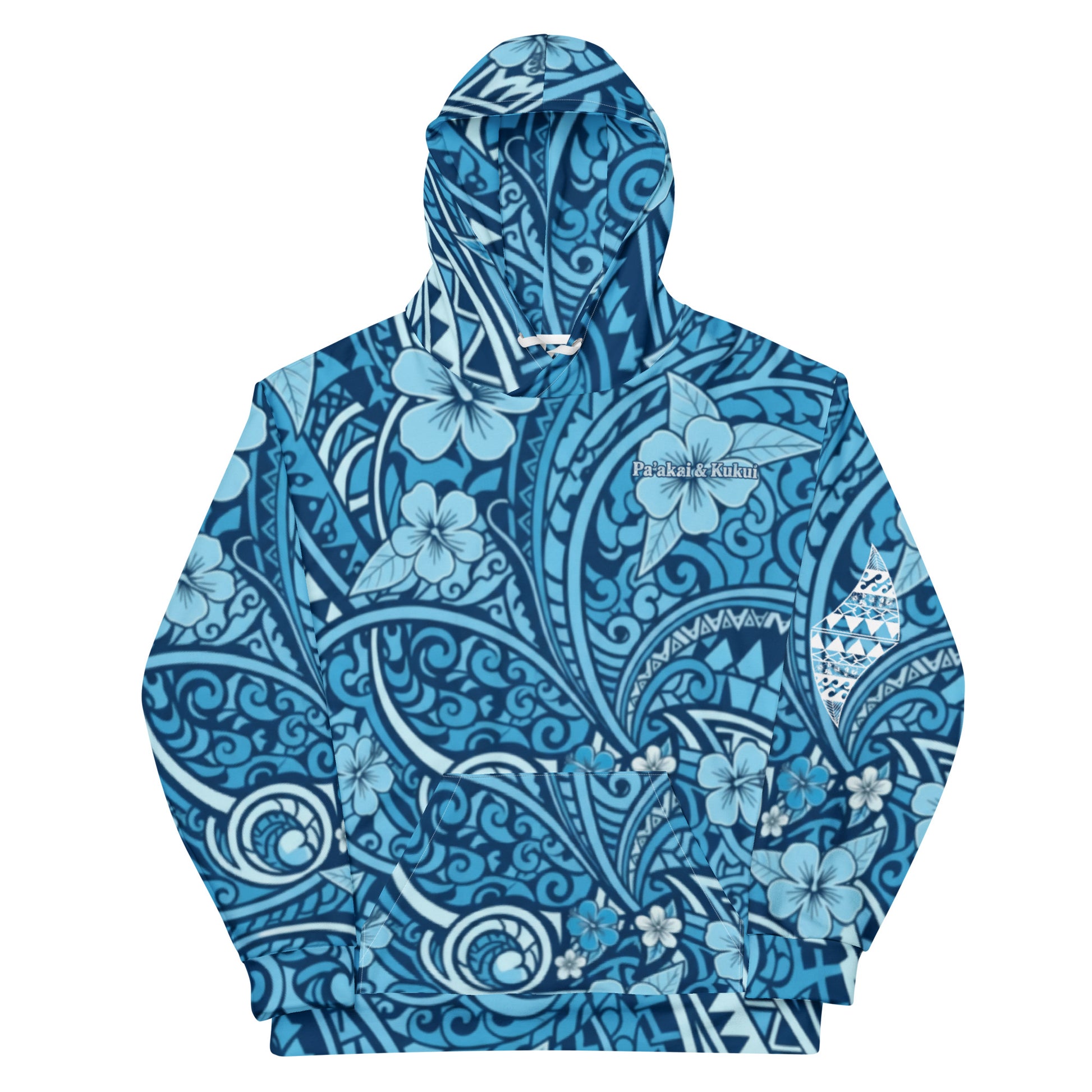 'Uliuli Lāhui (Tribal Blue) cotton hoodie Pullover Hoodie Pa'akai & Kukui