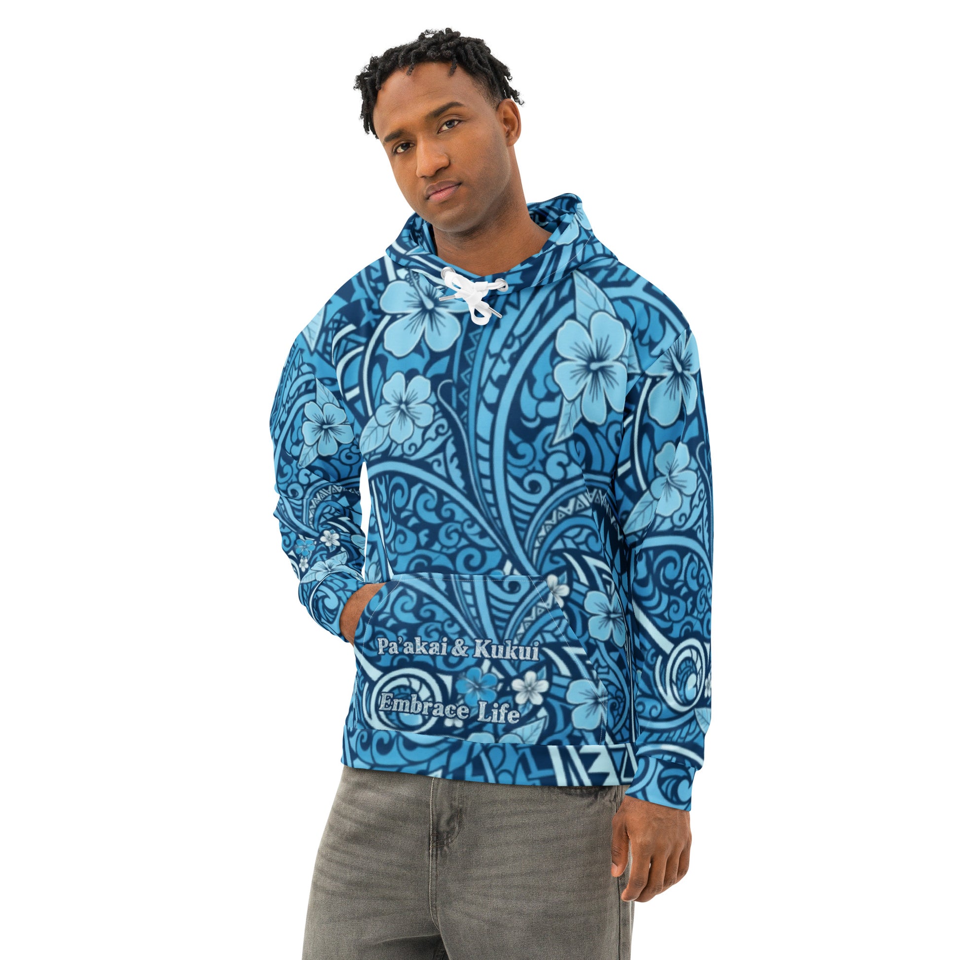 'Uliuli Lāhui (Tribal Blue) cotton hoodie Pullover Hoodie Pa'akai & Kukui
