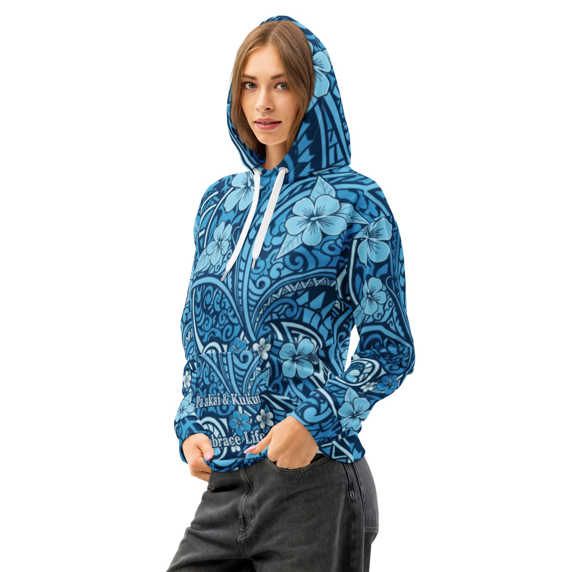 'Uliuli Lāhui (Tribal Blue) cotton hoodie Pullover Hoodie Pa'akai & Kukui
