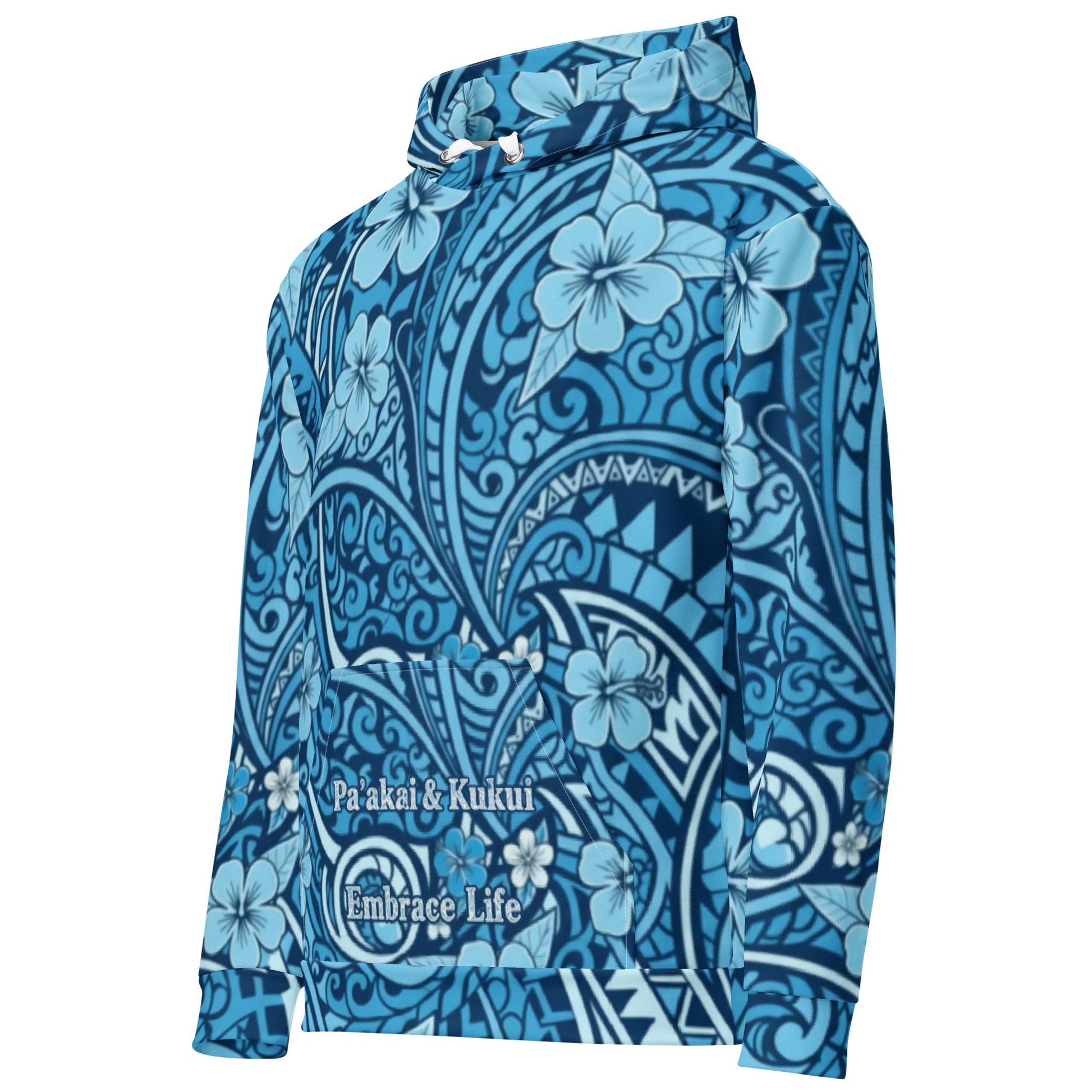 'Uliuli Lāhui (Tribal Blue) cotton hoodie Pullover Hoodie Pa'akai & Kukui