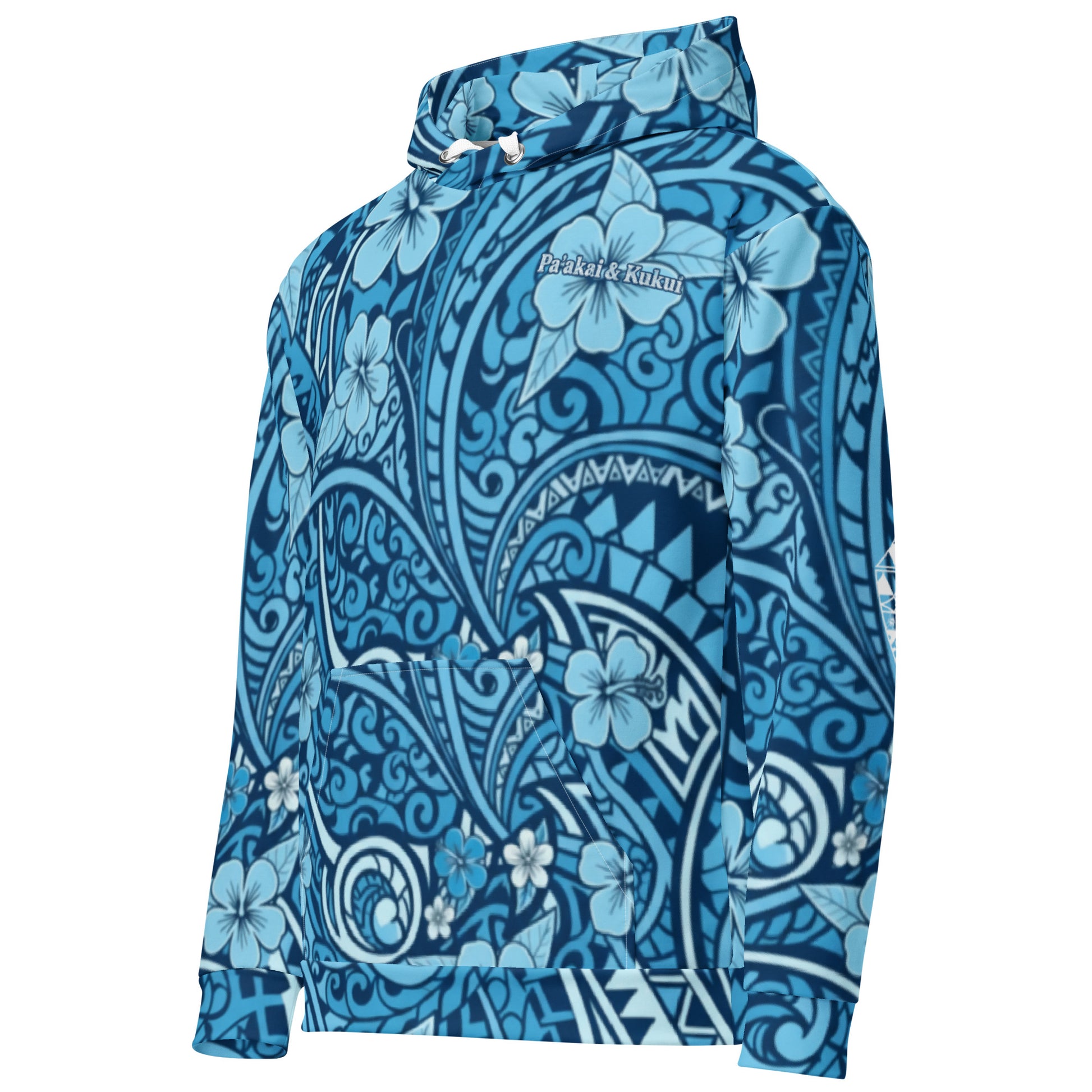 'Uliuli Lāhui (Tribal Blue) cotton hoodie Pullover Hoodie Pa'akai & Kukui