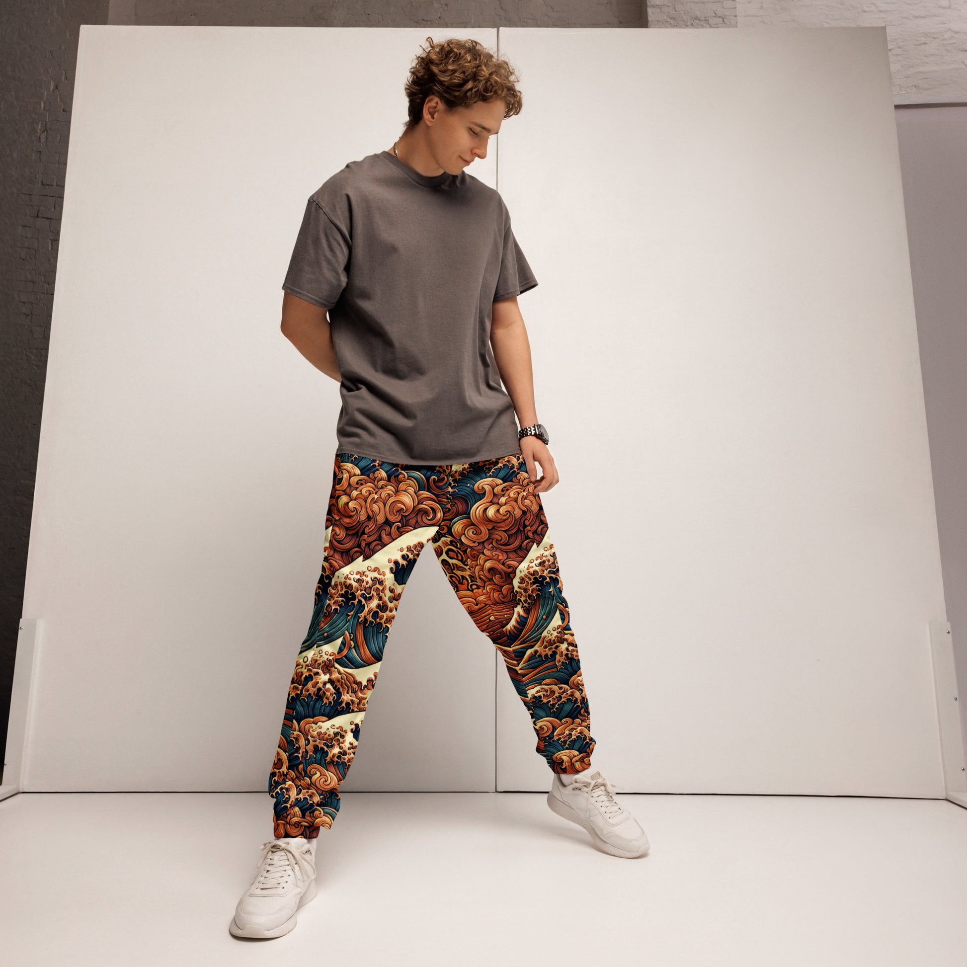 Japanese Wave Art Track Pants Track Pants Pa'akai & Kukui