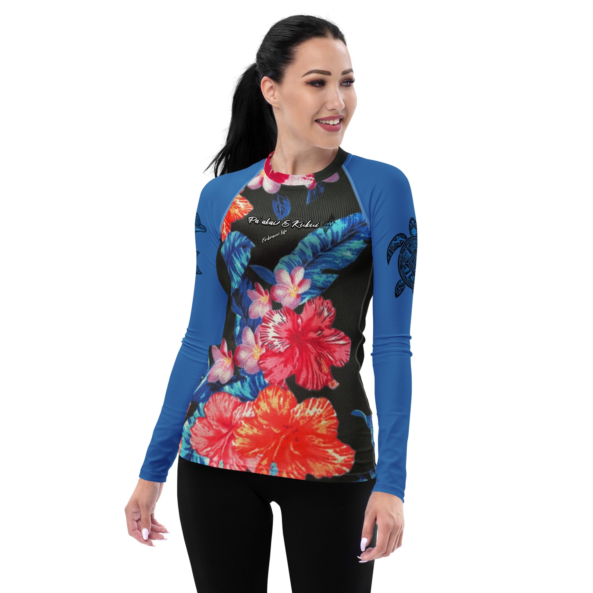 Ho'ōla (To Give Life, To Heal, To Revive) Women's Floral Rash Guard Women's Rash Guard Pa'akai & Kukui