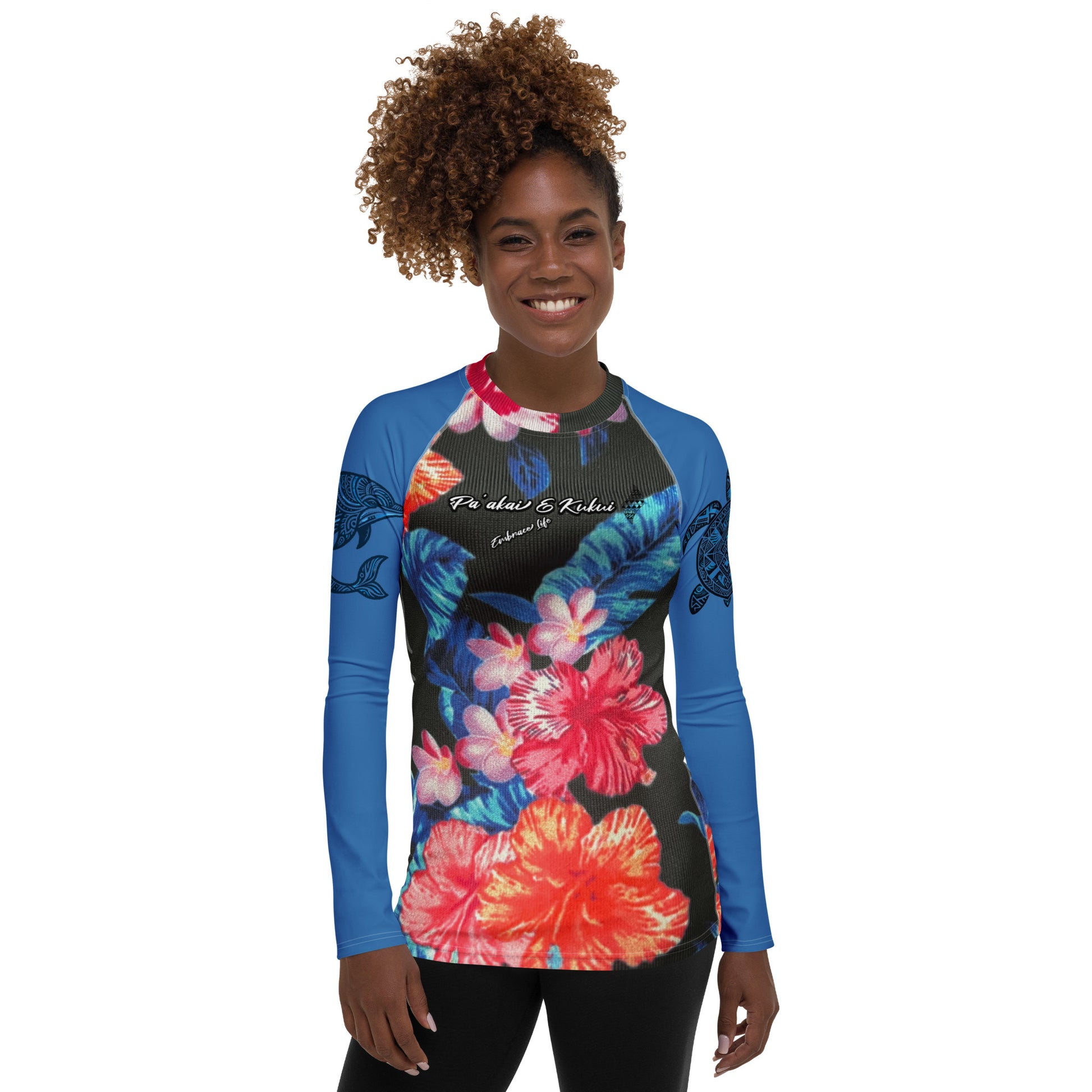 Ho'ōla (To Give Life, To Heal, To Revive) Women's Floral Rash Guard Women's Rash Guard Pa'akai & Kukui