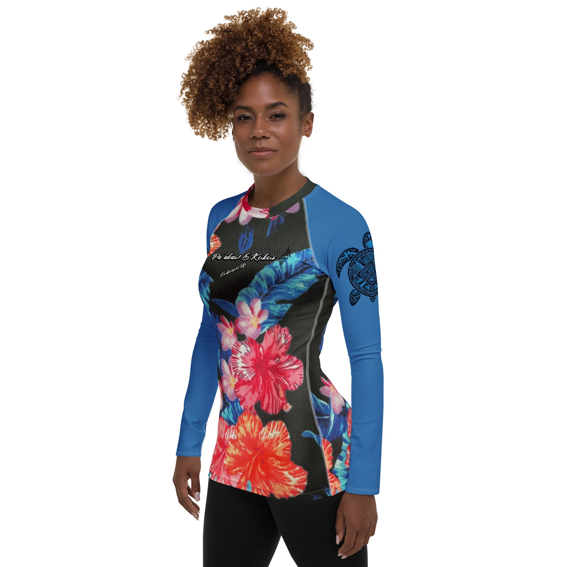 Ho'ōla (To Give Life, To Heal, To Revive) Women's Floral Rash Guard Women's Rash Guard Pa'akai & Kukui