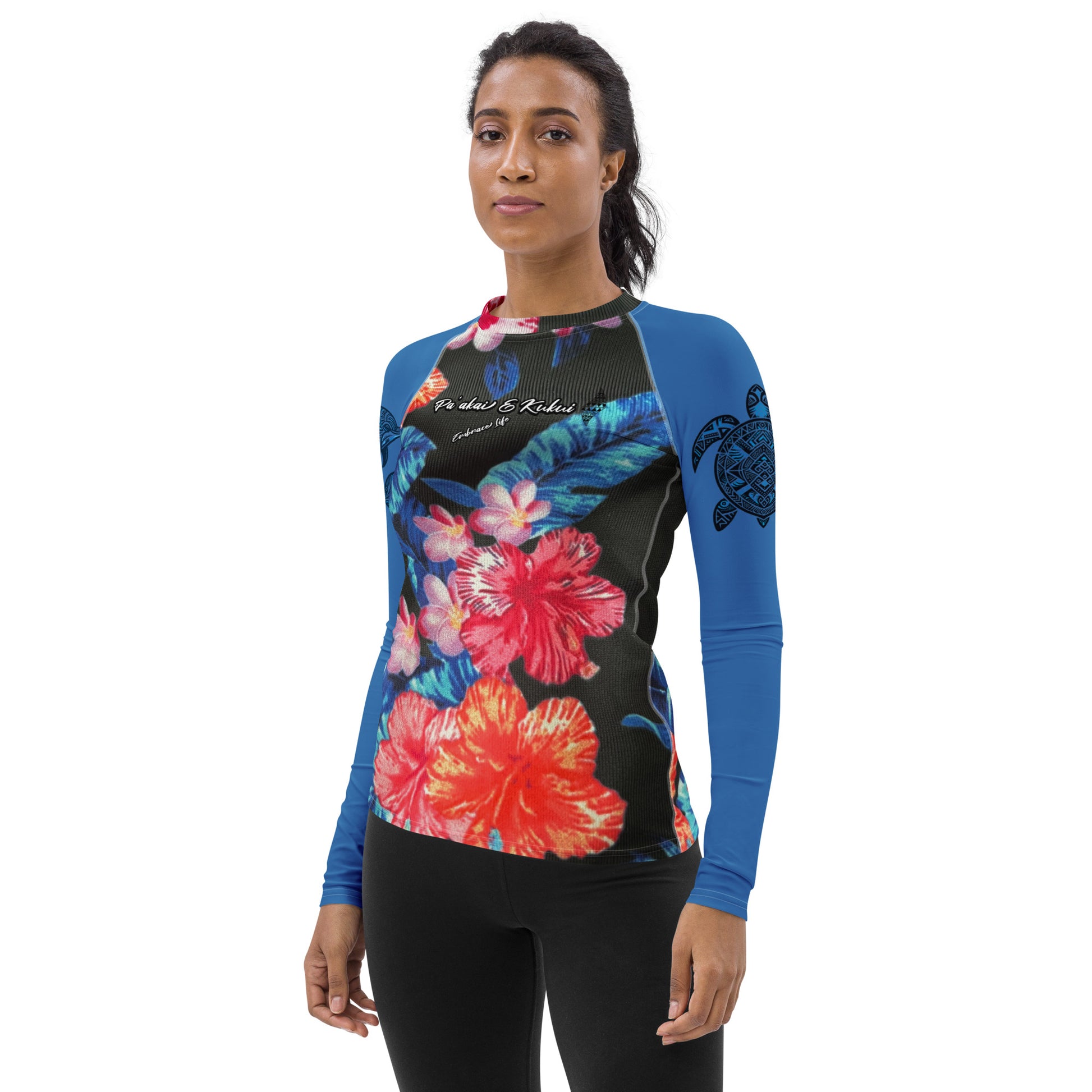 Ho'ōla (To Give Life, To Heal, To Revive) Women's Floral Rash Guard Women's Rash Guard Pa'akai & Kukui