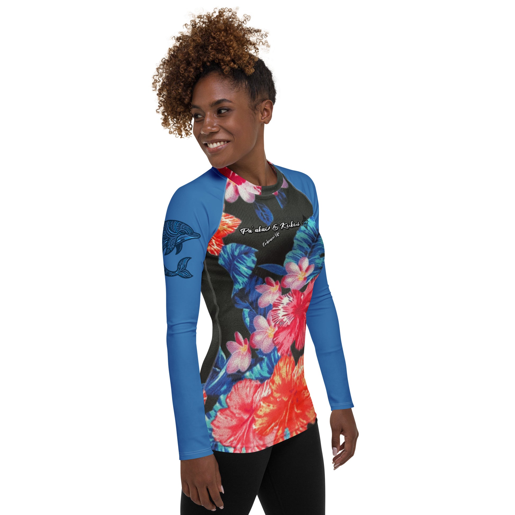 Ho'ōla (To Give Life, To Heal, To Revive) Women's Floral Rash Guard Women's Rash Guard Pa'akai & Kukui