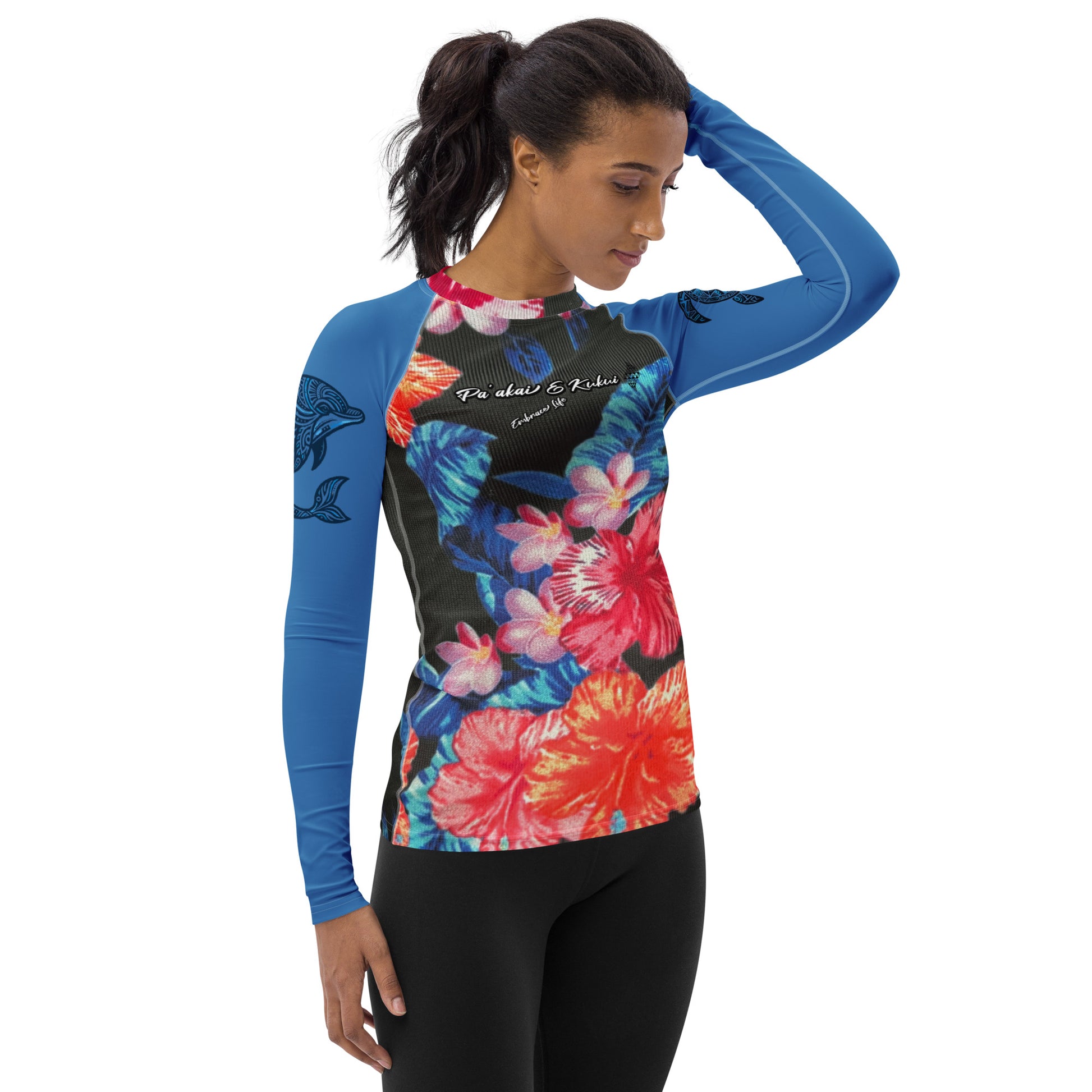 Ho'ōla (To Give Life, To Heal, To Revive) Women's Floral Rash Guard Women's Rash Guard Pa'akai & Kukui