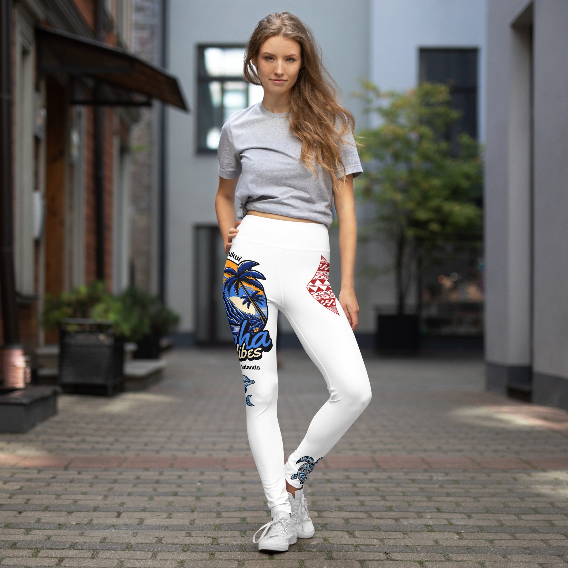 Aloha Vibes (Blue) Yoga Leggings Yoga Leggings Pa'akai & Kukui