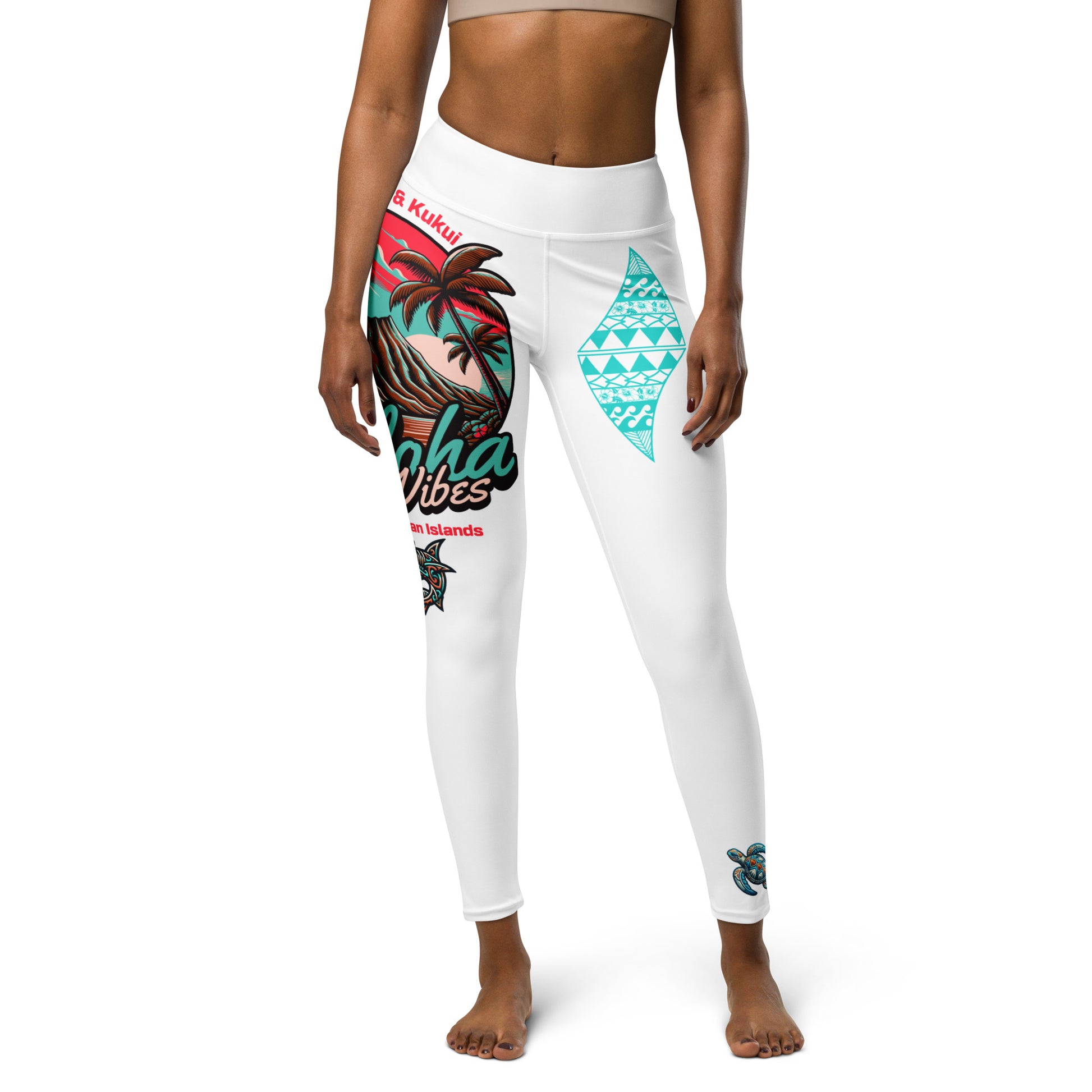 Aloha Vibes (Teal) Yoga Leggings Yoga Leggings Pa'akai & Kukui