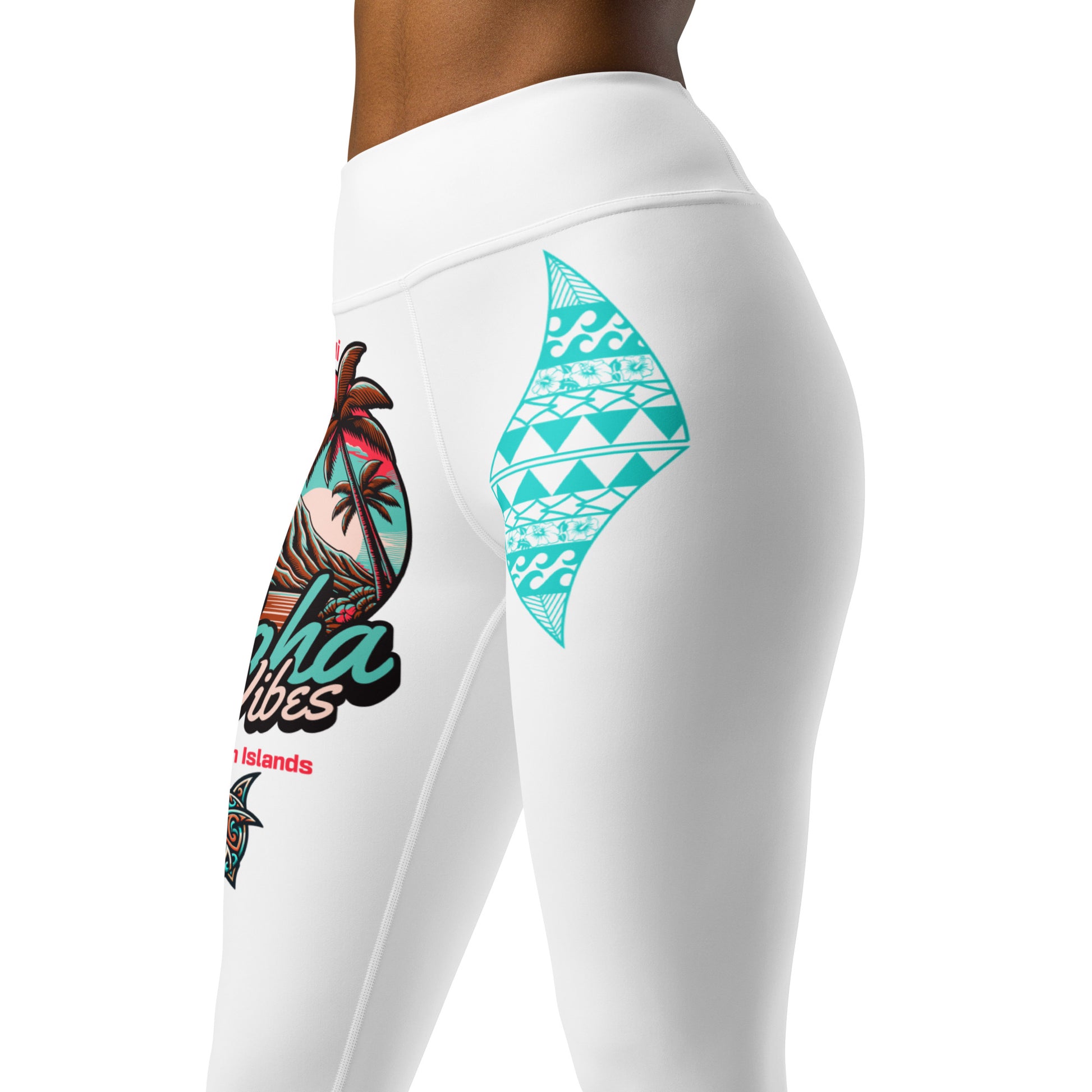Aloha Vibes (Teal) Yoga Leggings Yoga Leggings Pa'akai & Kukui