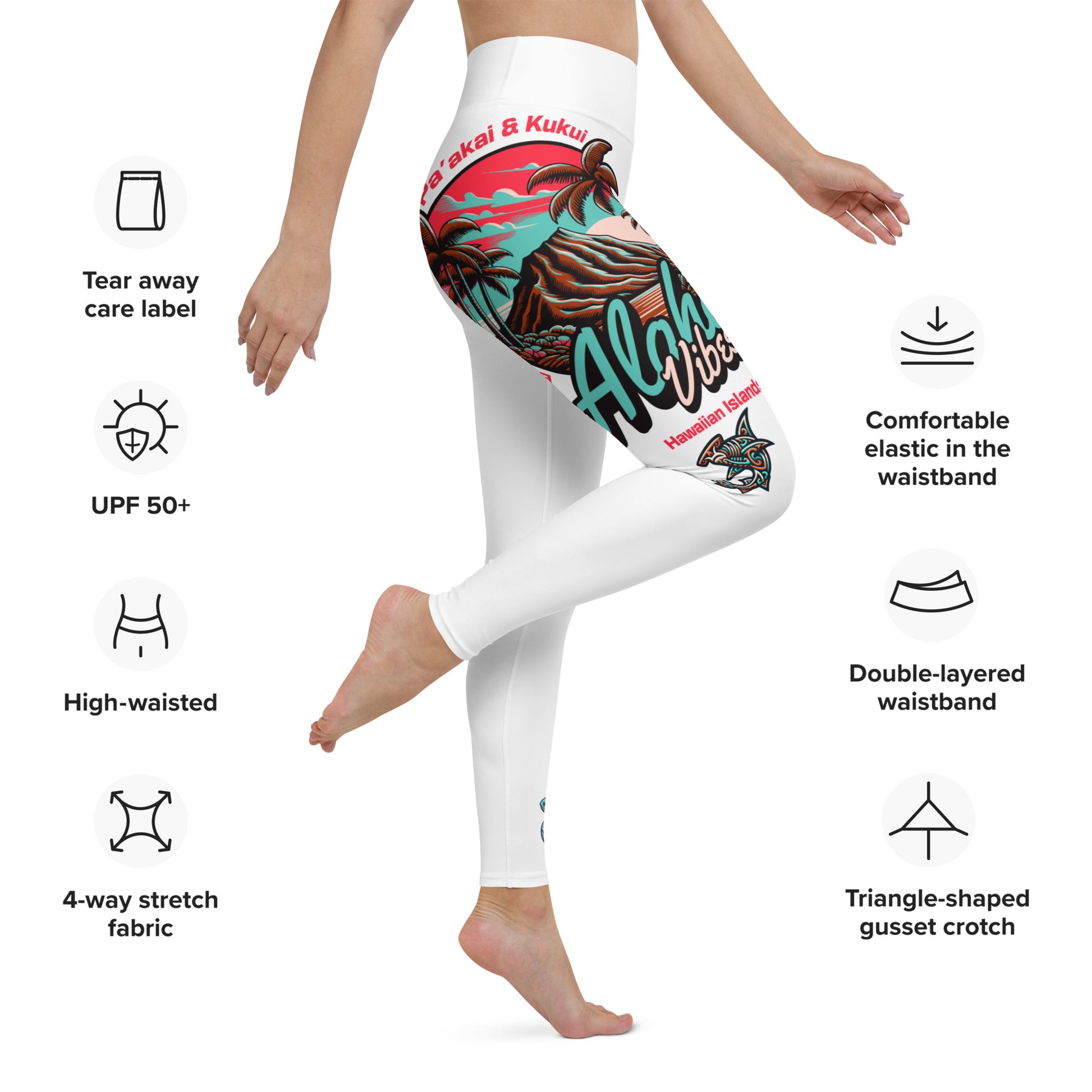 Aloha Vibes (Teal) Yoga Leggings Yoga Leggings Pa'akai & Kukui