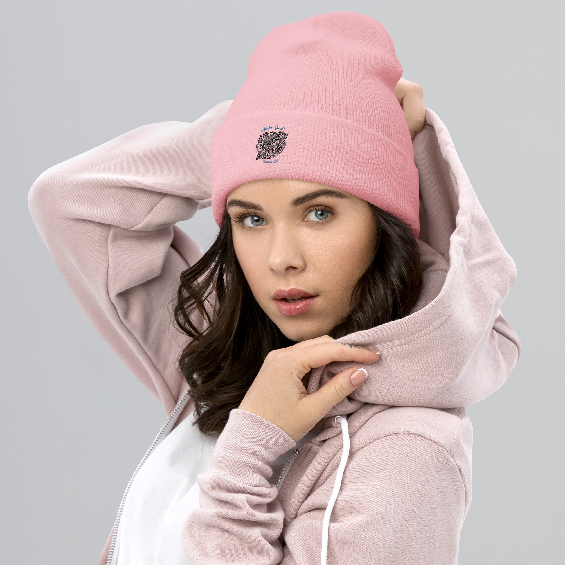 Aloha Spirit Cuffed Beanie Beanie Pa'akai & Kukui Baby Pink
