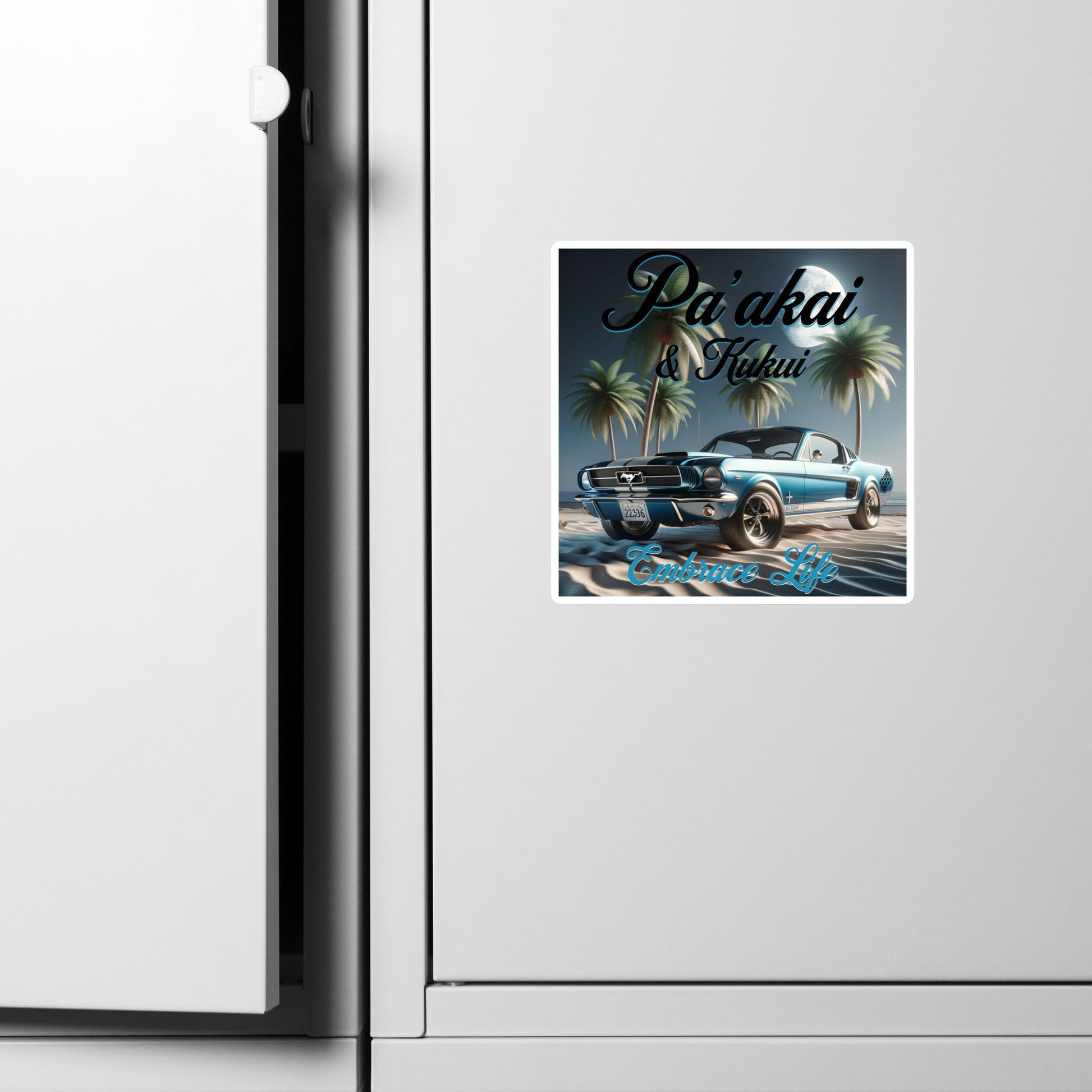 Mustang on Beach Hawaiian Die-Cut Magnet — Aloha Lifestyle Matte Magnet Magnet Pa'akai & Kukui 6″×6″