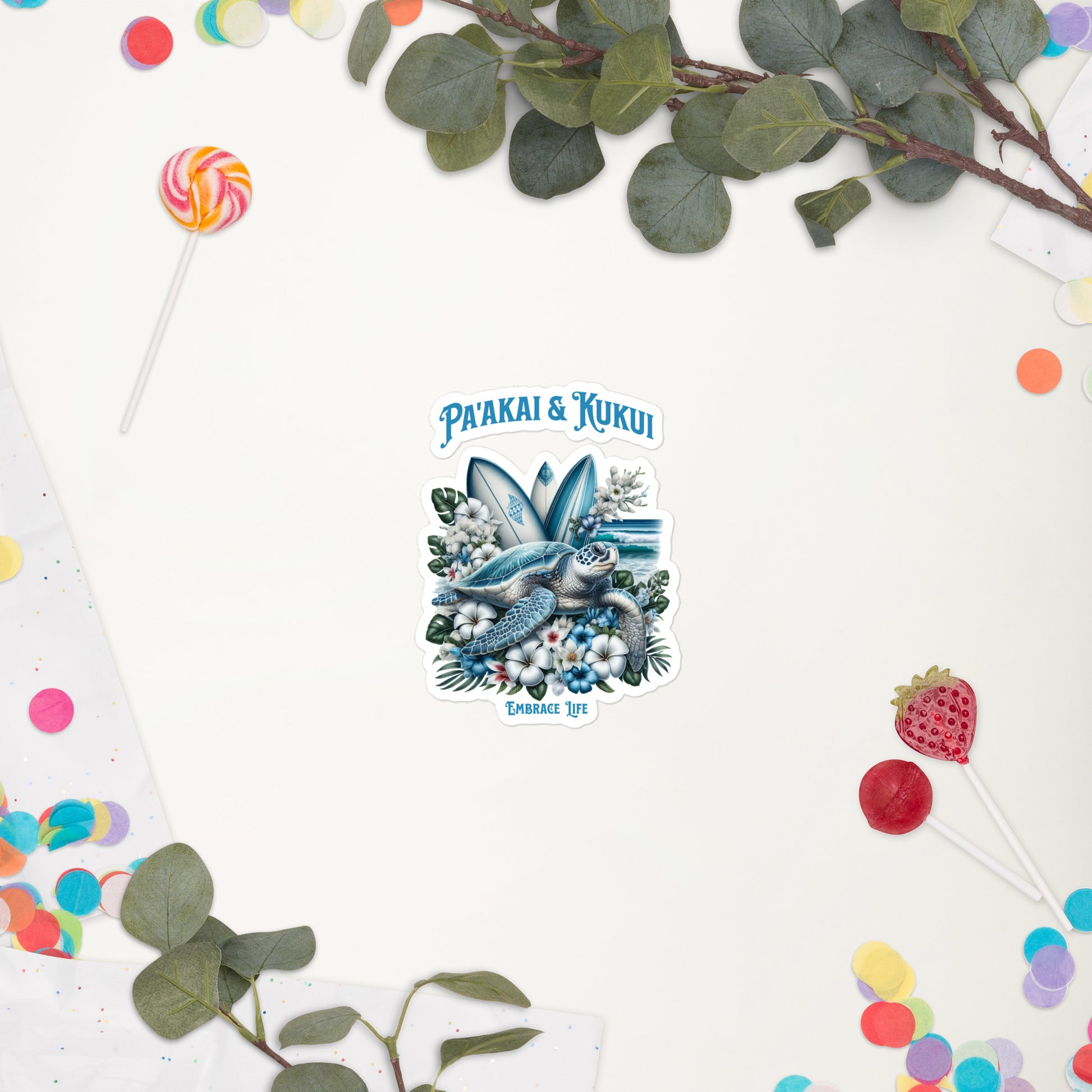 Blue Sea Turtle Bubble-free stickers Sticker Pa'akai & Kukui 4″×4″