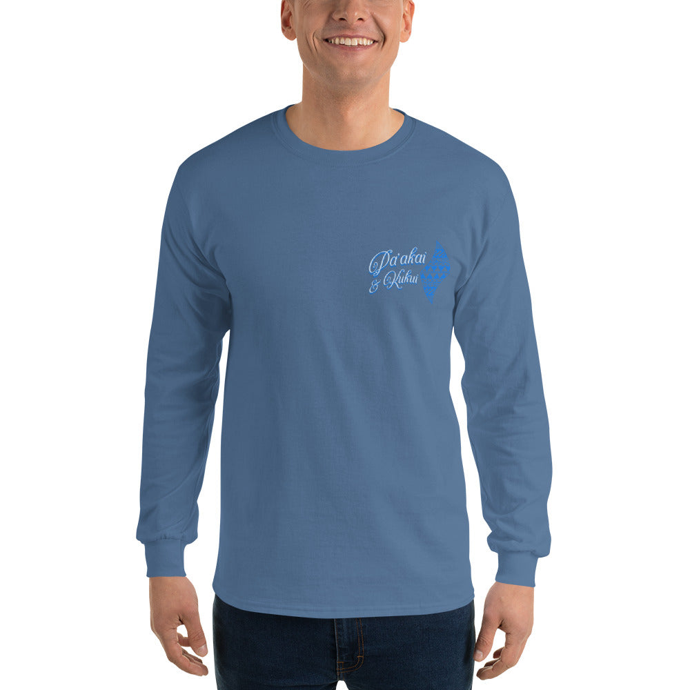 Japanese Cherry Blossom Hawaiian Long Sleeve T-Shirt — Aloha Streetwear Floral Long Sleeve T-shirt Pa'akai & Kukui Indigo Blue S