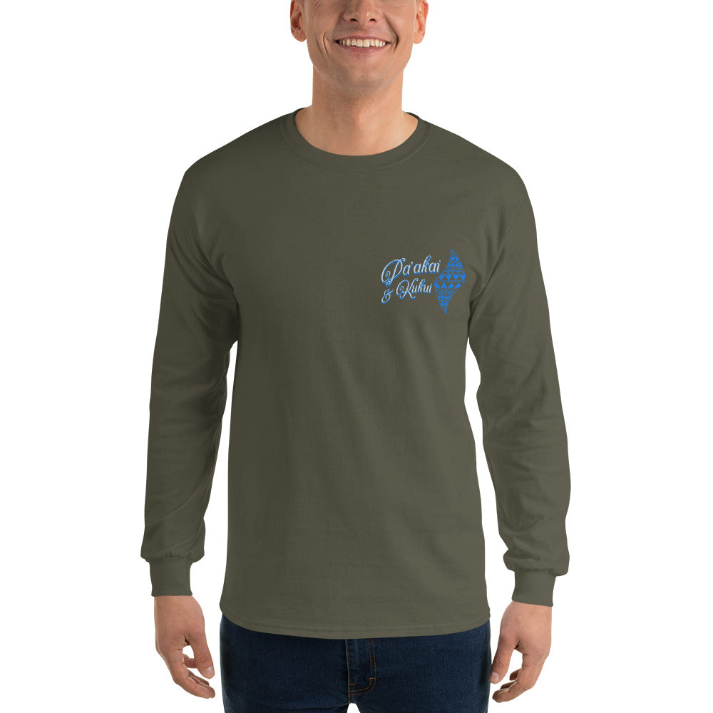 Japanese Cherry Blossom Hawaiian Long Sleeve T-Shirt — Aloha Streetwear Floral Long Sleeve T-shirt Pa'akai & Kukui Military Green S