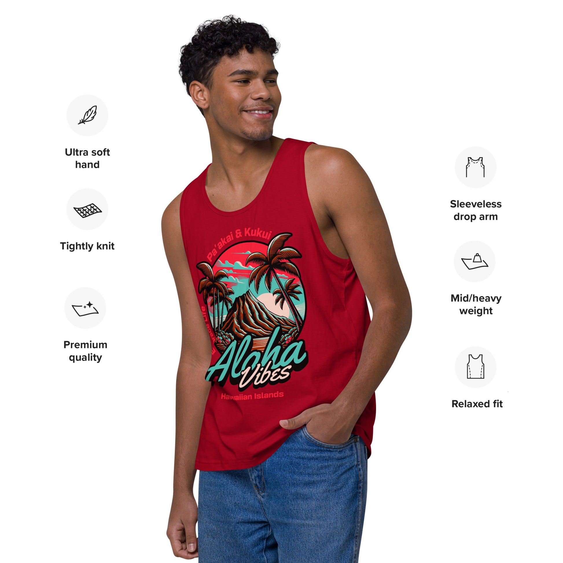 Aloha Vibes (Teal) Men’s premium tank top Tank Top Pa'akai & Kukui