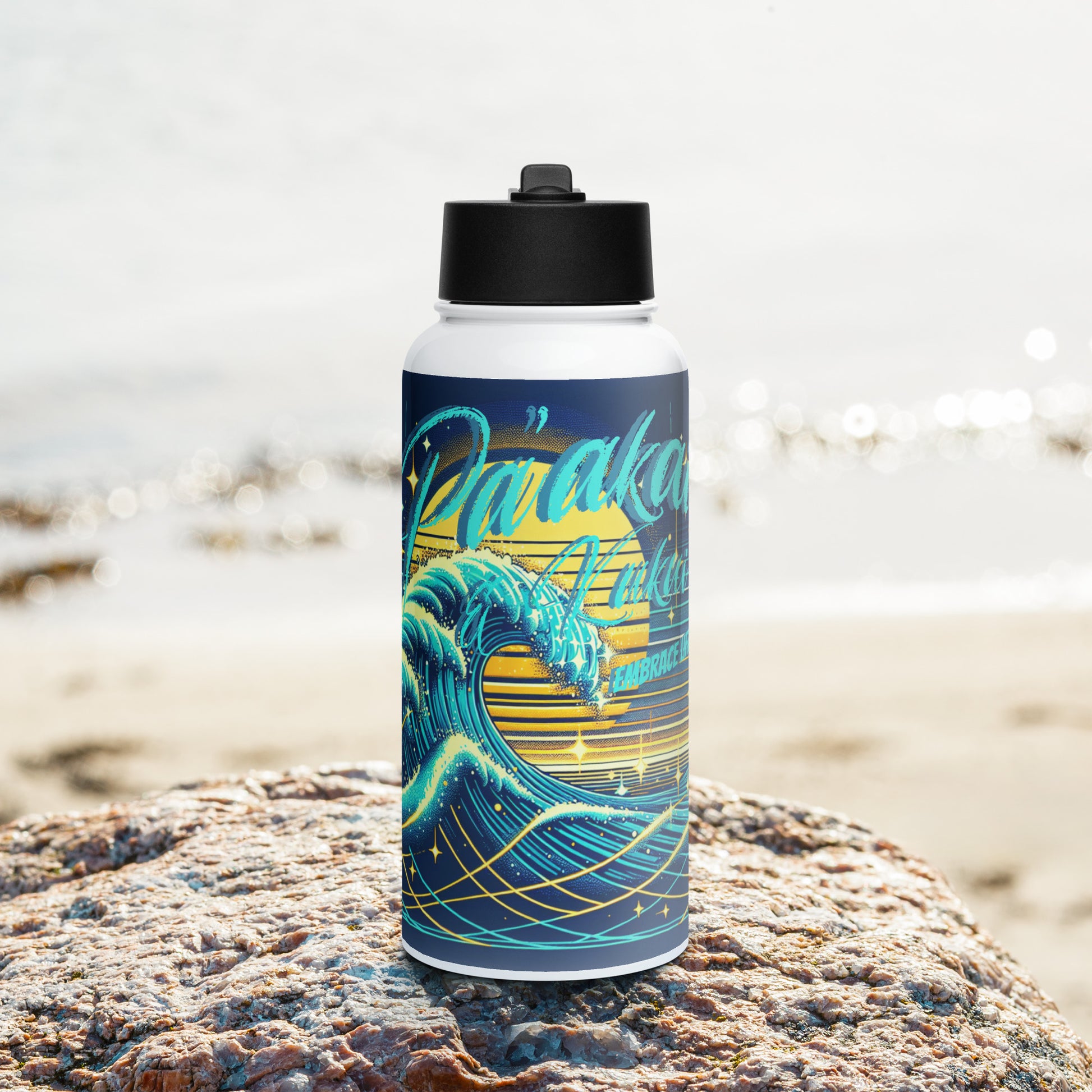 Blue Waves Stainless steel water bottle with a straw lid Water Bottle Pa'akai & Kukui Default Title