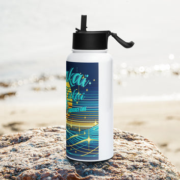 Blue Waves Stainless steel water bottle with a straw lid