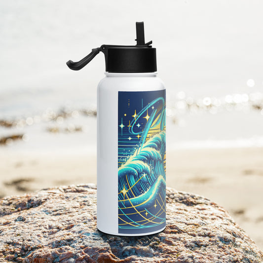 Blue Waves Stainless steel water bottle with a straw lid