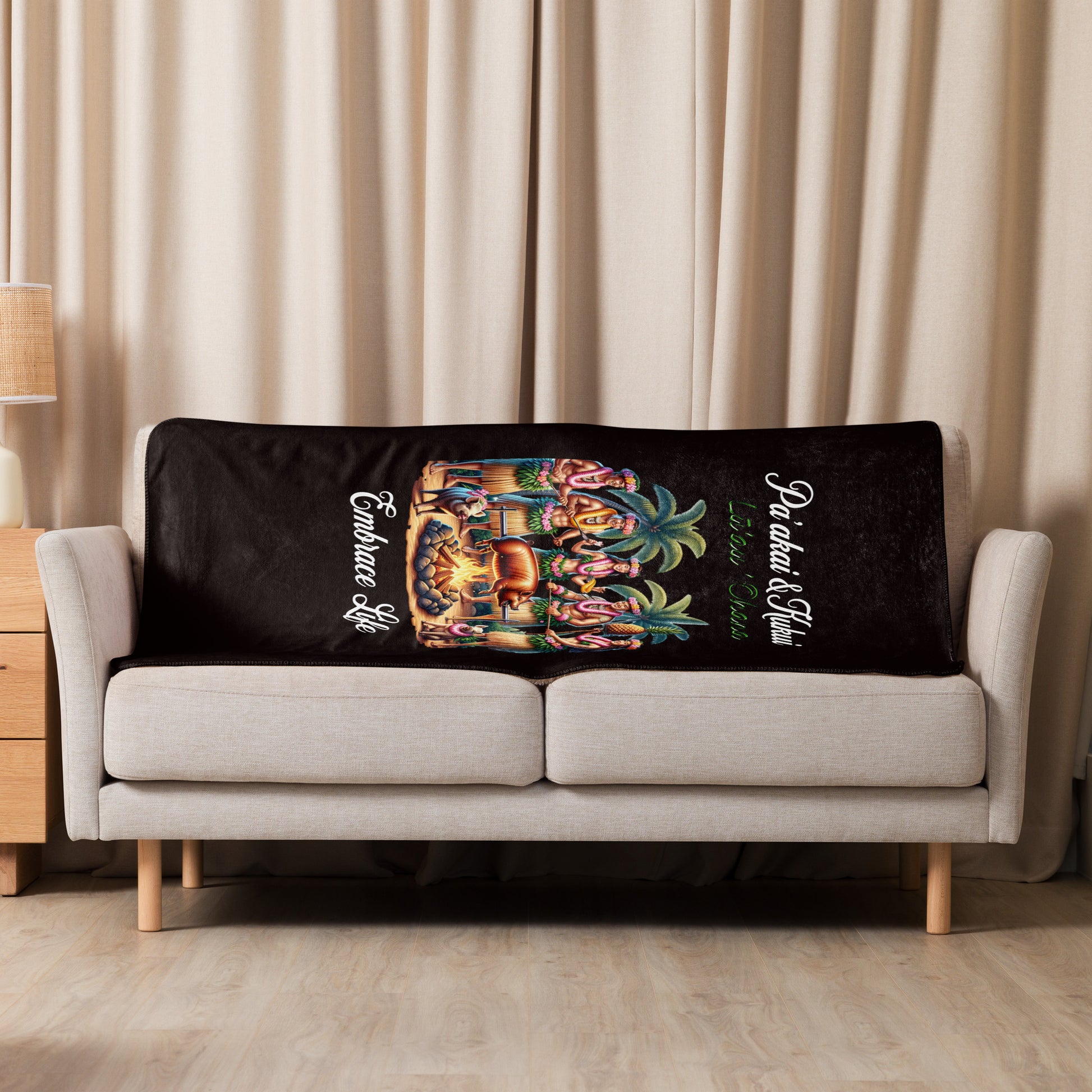 Lū'au 'Ohana Sherpa blanket Throw Blanket Pa'akai & Kukui 37″×57″
