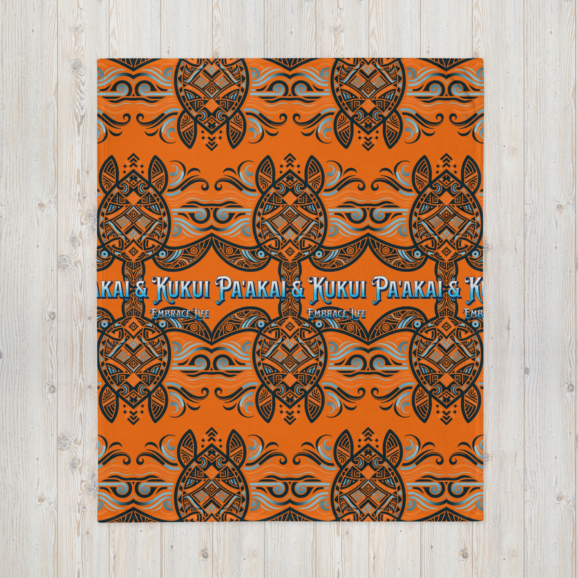 'Ālani Tribal Honu Throw Blanket Throw Blanket Pa'akai & Kukui 50″×60″