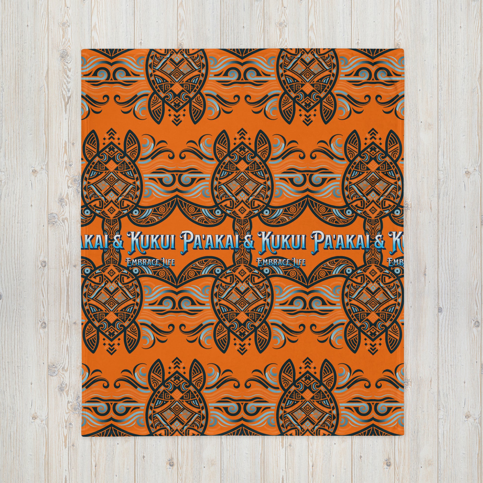 'Ālani Tribal Honu Throw Blanket Throw Blanket Pa'akai & Kukui 50″×60″