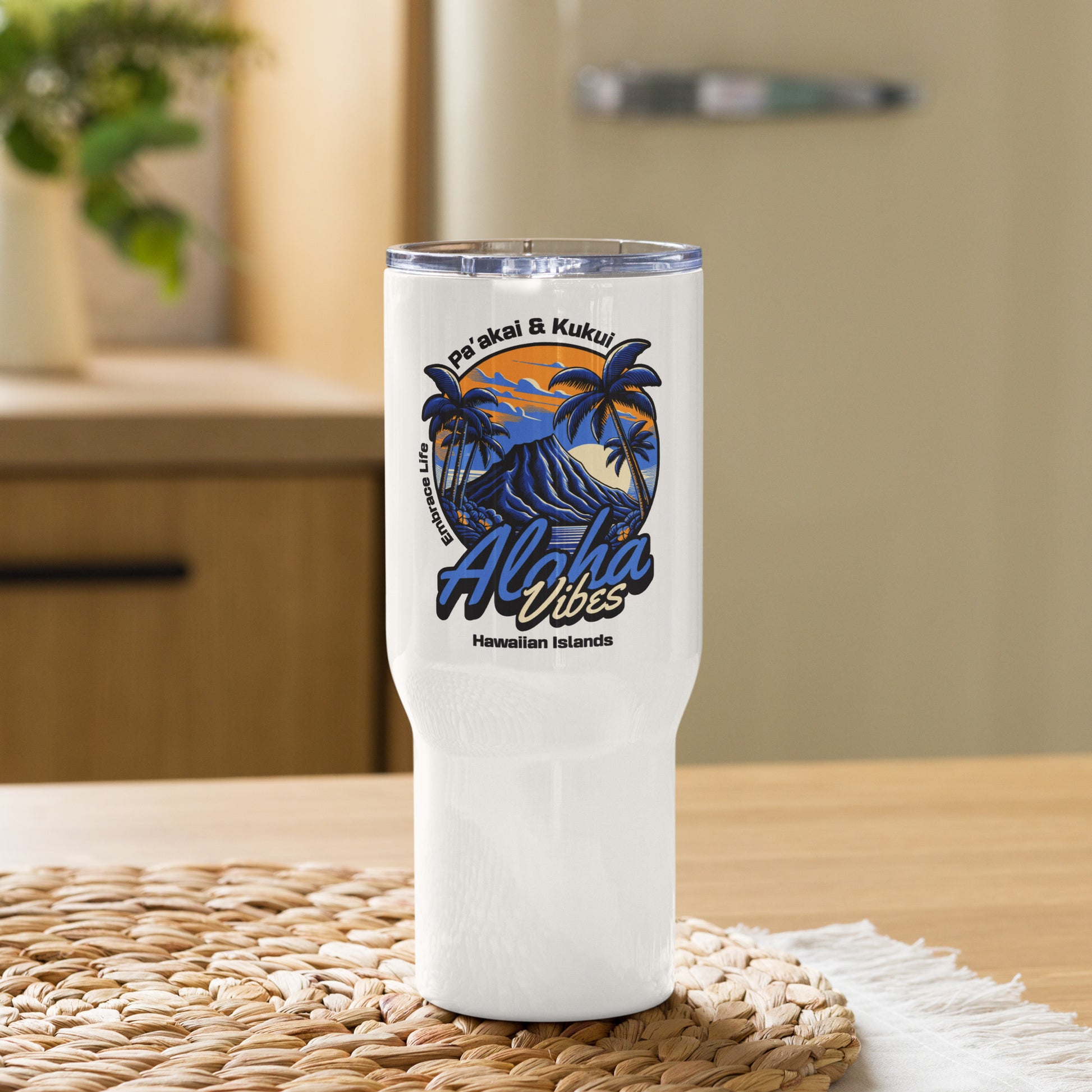 Aloha Vibes (Blue) Travel mug with a handle Travel Mug Pa'akai & Kukui Default Title