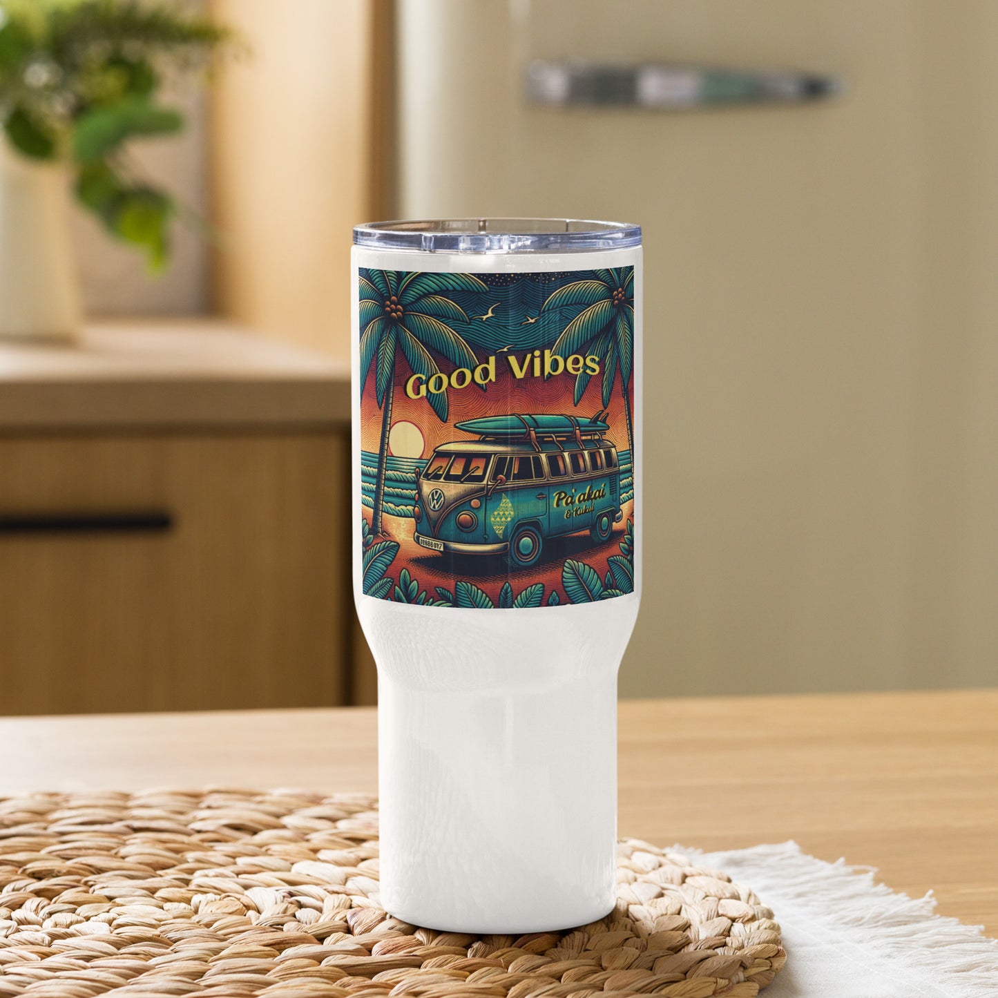 VW Good Vibes Travel mug with a handle
