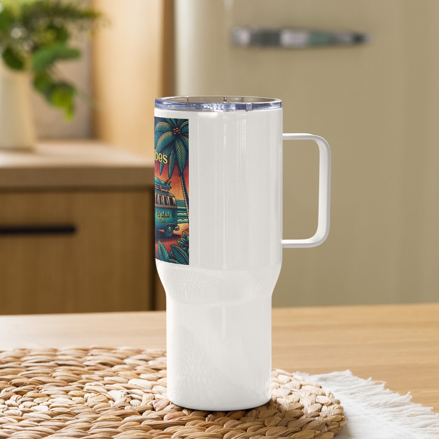 VW Good Vibes Travel mug with a handle