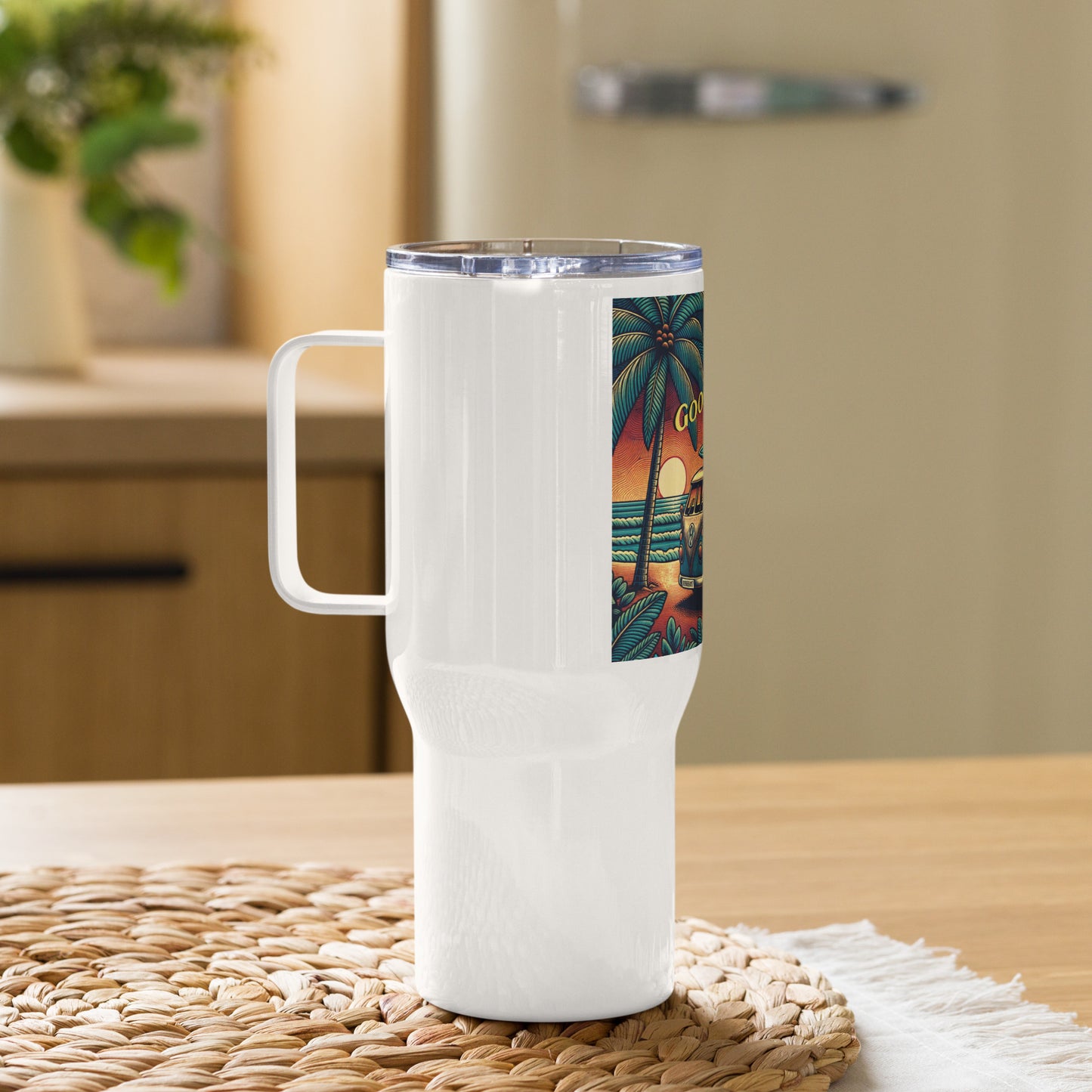 VW Good Vibes Travel mug with a handle