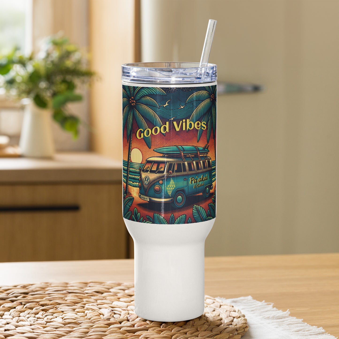 VW Good Vibes Travel mug with a handle