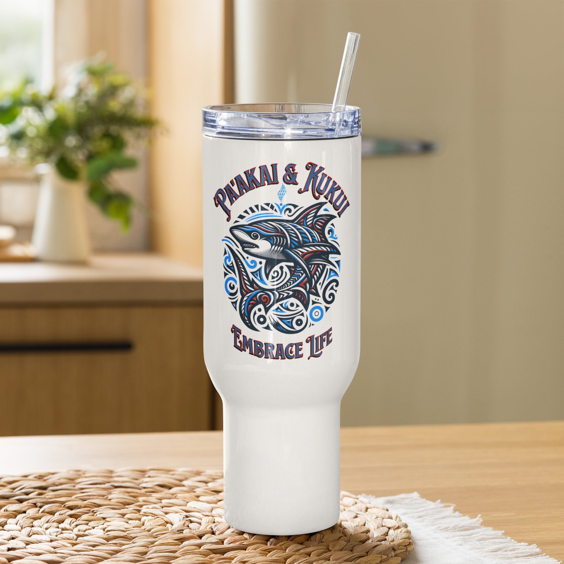 Tribal Shark Travel mug with a handle Travel Mug Pa'akai & Kukui 40 oz