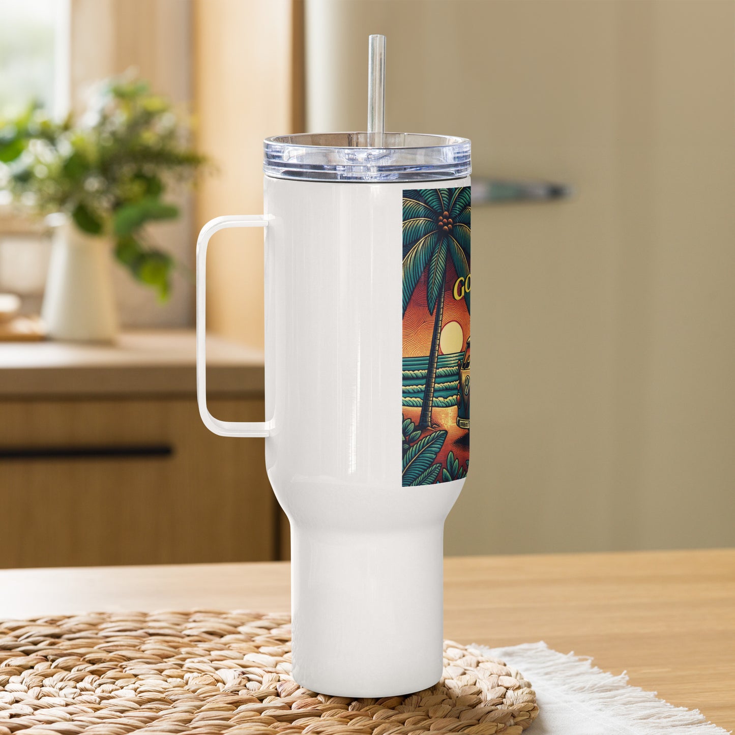 VW Good Vibes Travel mug with a handle