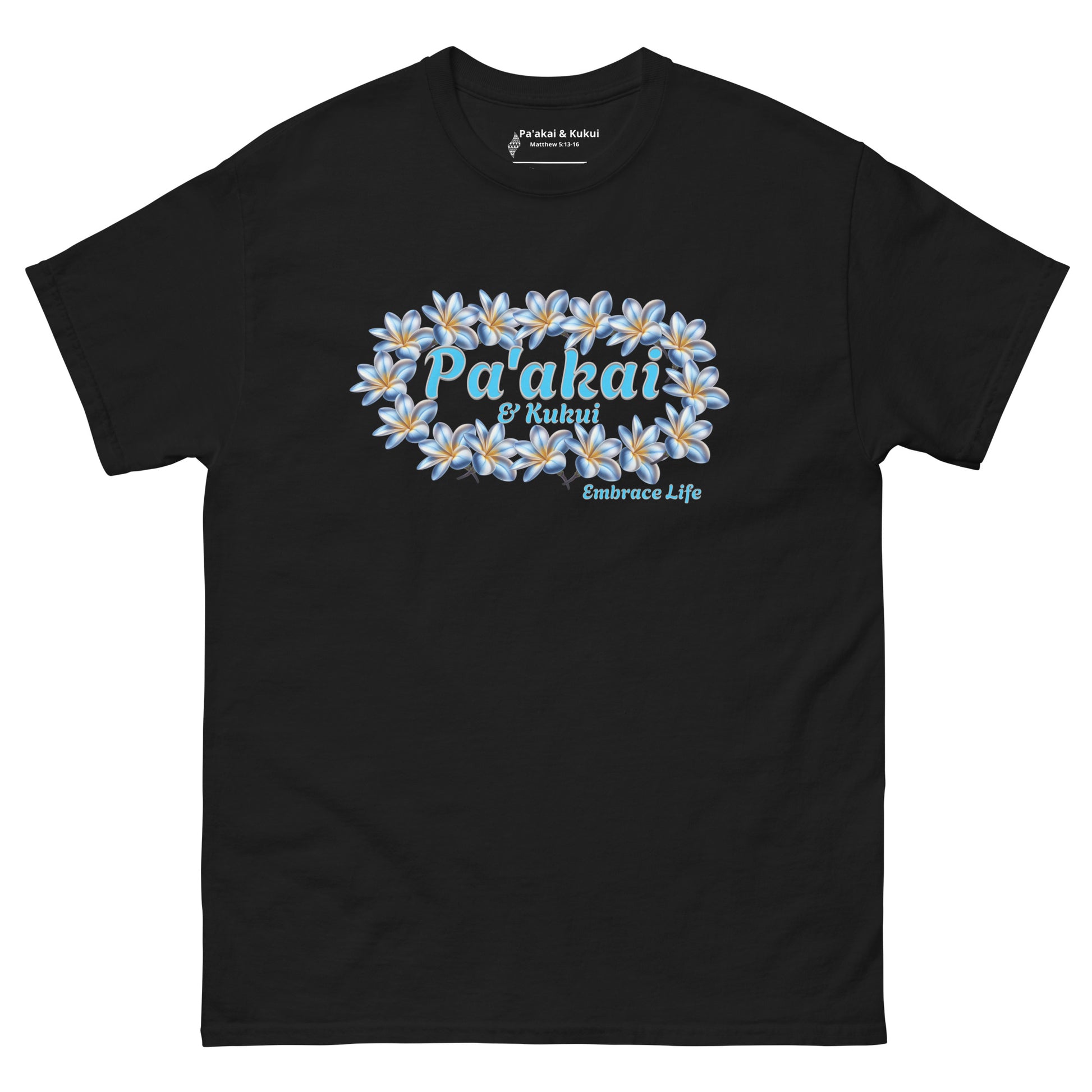 Plumeria Hawaiian Floral Graphic T-Shirt — Unisex Aloha Streetwear T-shirt Pa'akai & Kukui Black S