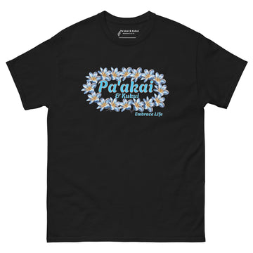 Plumeria Hawaiian Floral Graphic T-Shirt — Unisex Aloha Streetwear T-shirt Pa'akai & Kukui Black S