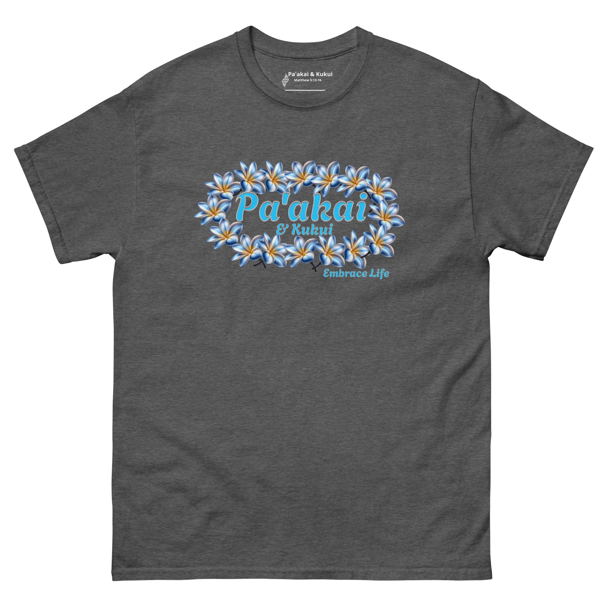 Plumeria Hawaiian Floral Graphic T-Shirt — Unisex Aloha Streetwear T-shirt Pa'akai & Kukui Dark Heather S