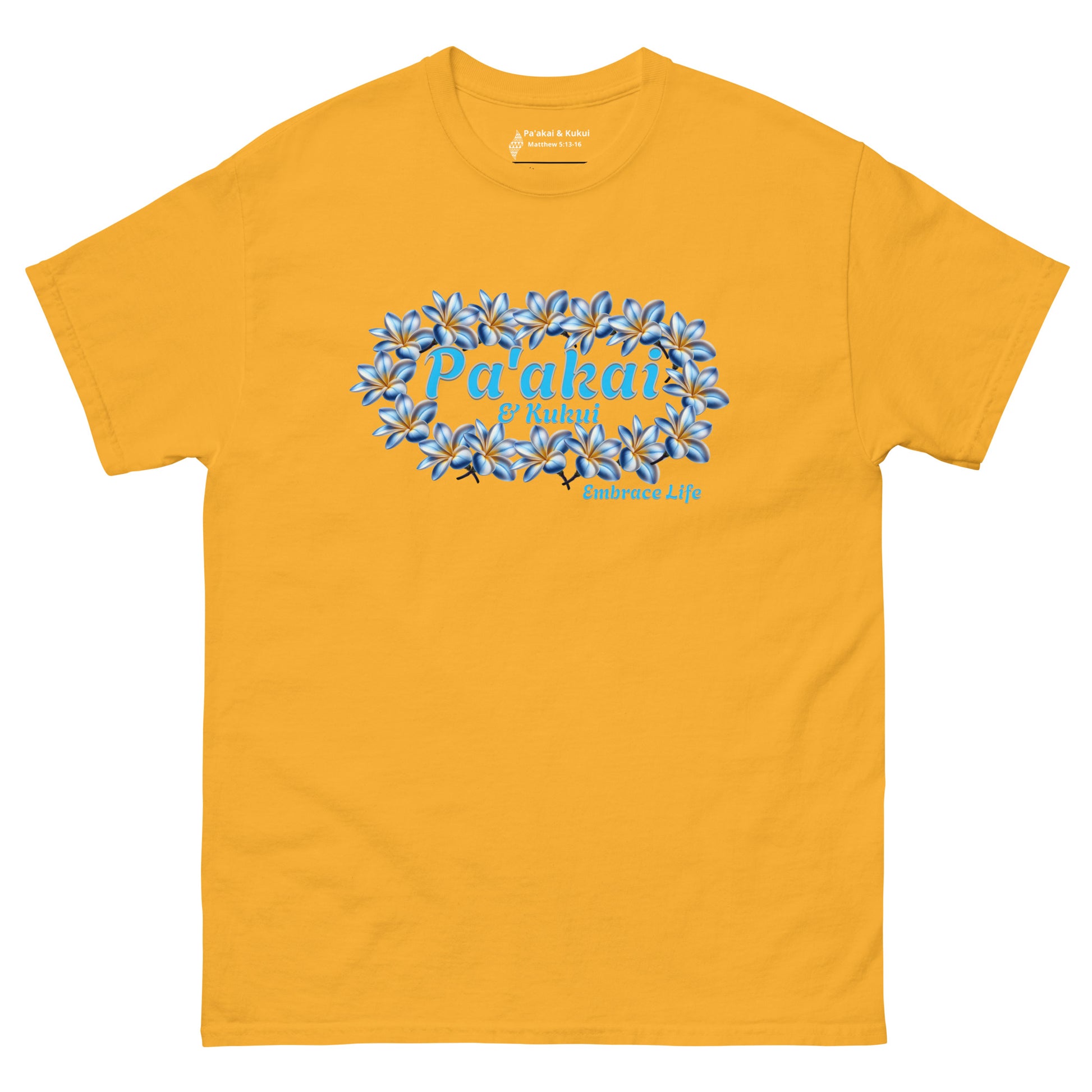 Plumeria Hawaiian Floral Graphic T-Shirt — Unisex Aloha Streetwear T-shirt Pa'akai & Kukui Gold S