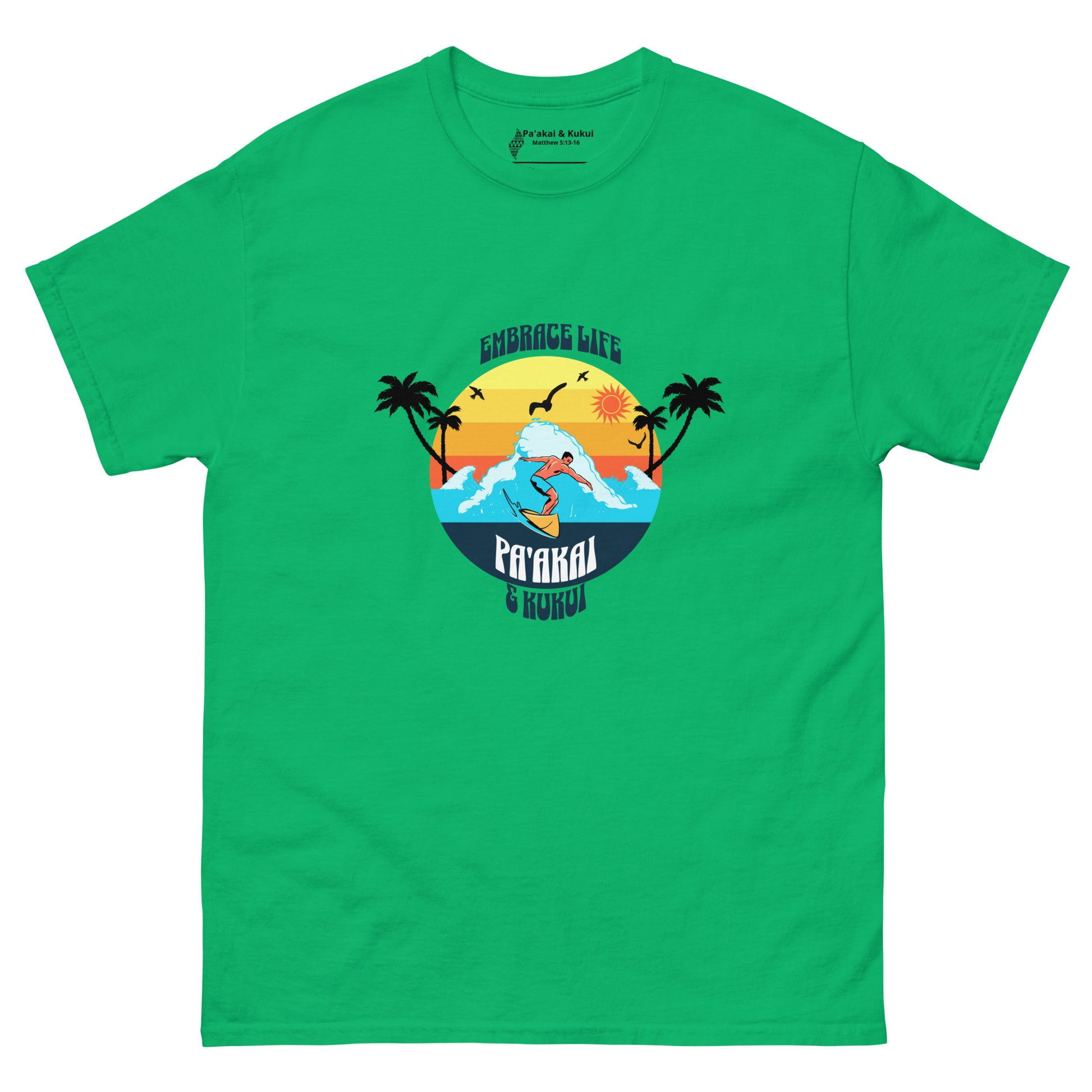 Embrace Life Surfer Tee T-shirt Pa'akai & Kukui Irish Green S