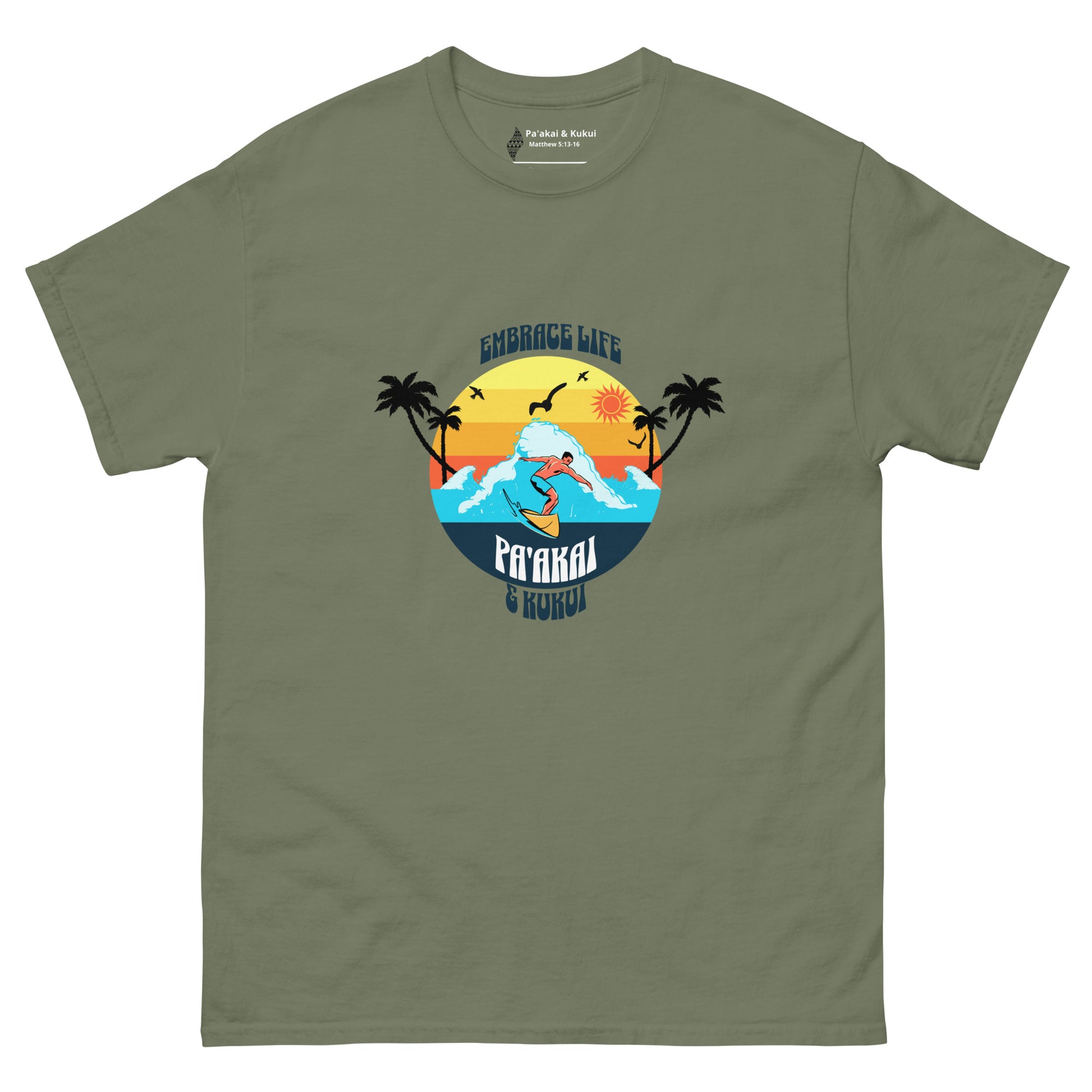 Embrace Life Surfer Tee T-shirt Pa'akai & Kukui Military Green S