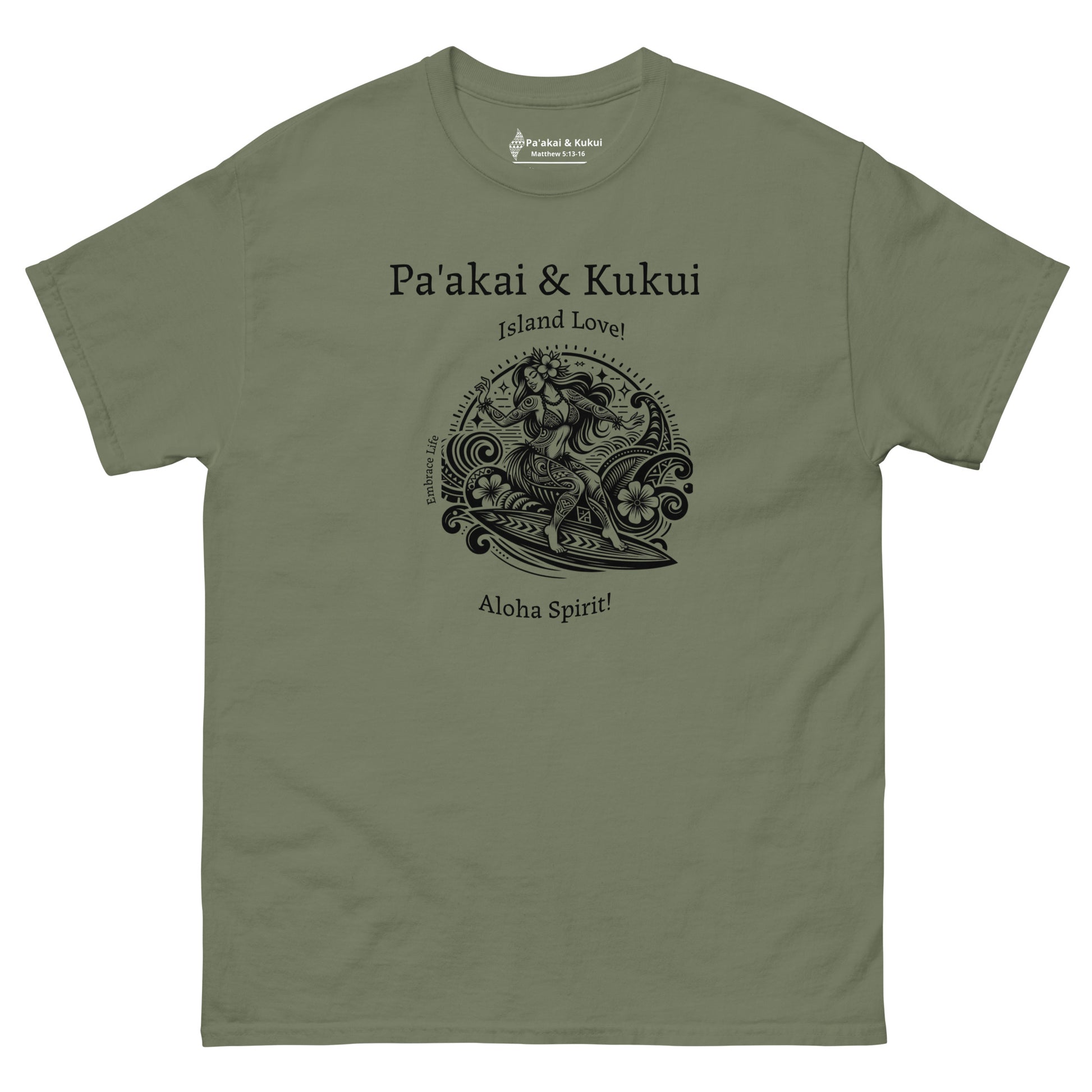 Tribal Surfer Chic Hawaiian T-Shirt — Polynesian Streetwear Graphic Tee T-shirt Pa'akai & Kukui Military Green S