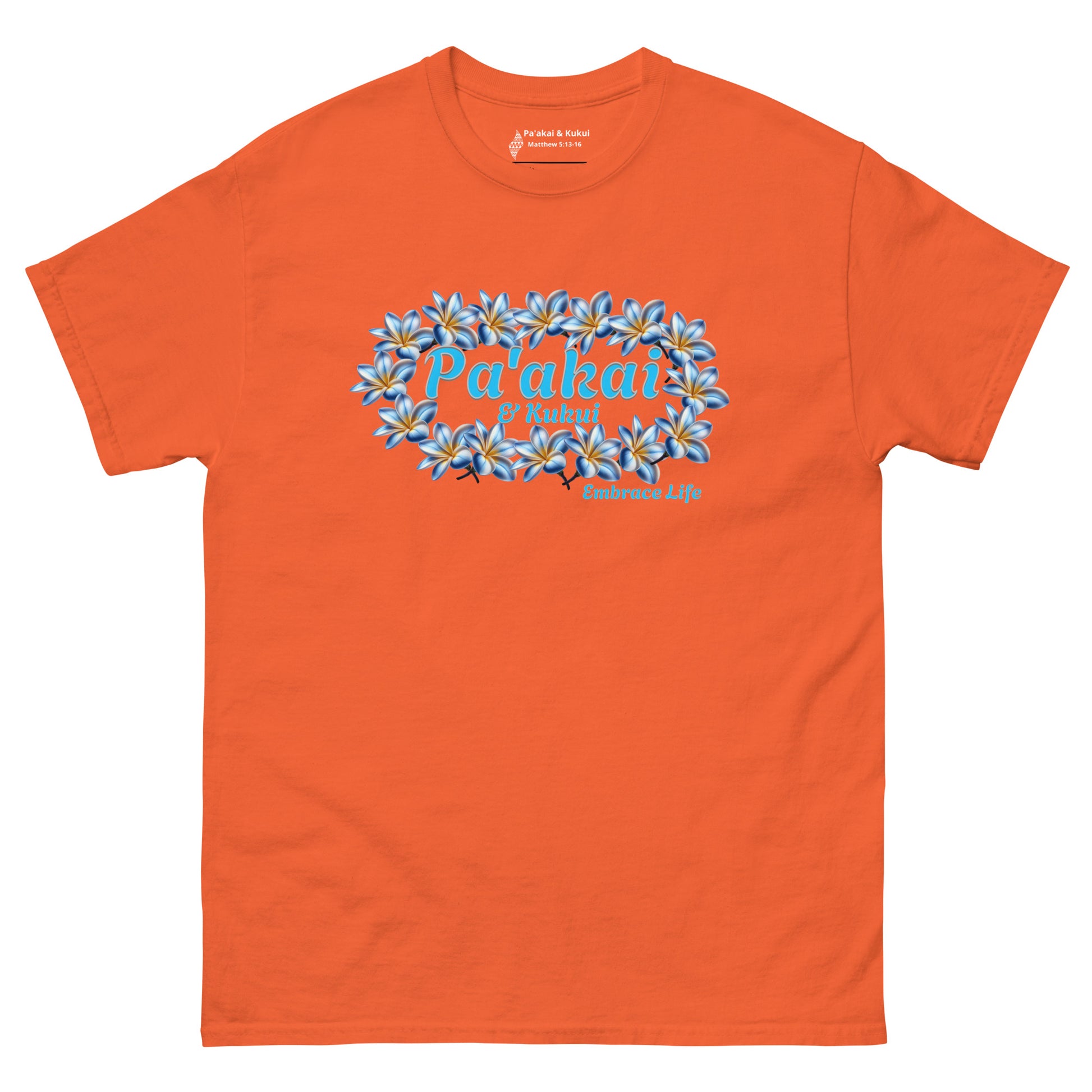 Plumeria Hawaiian Floral Graphic T-Shirt — Unisex Aloha Streetwear T-shirt Pa'akai & Kukui Orange S