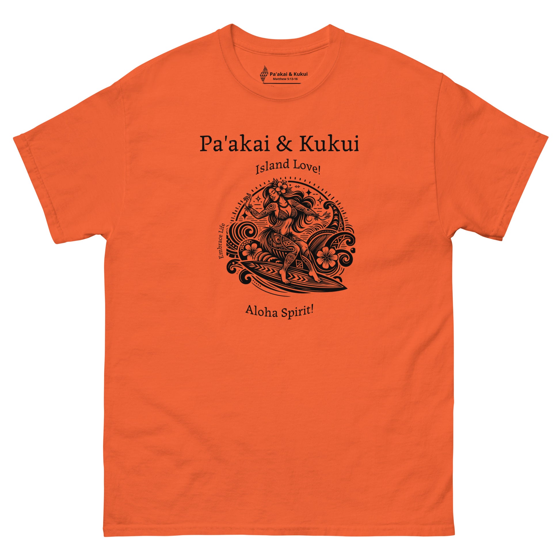 Tribal Surfer Chic Hawaiian T-Shirt — Polynesian Streetwear Graphic Tee T-shirt Pa'akai & Kukui Orange S