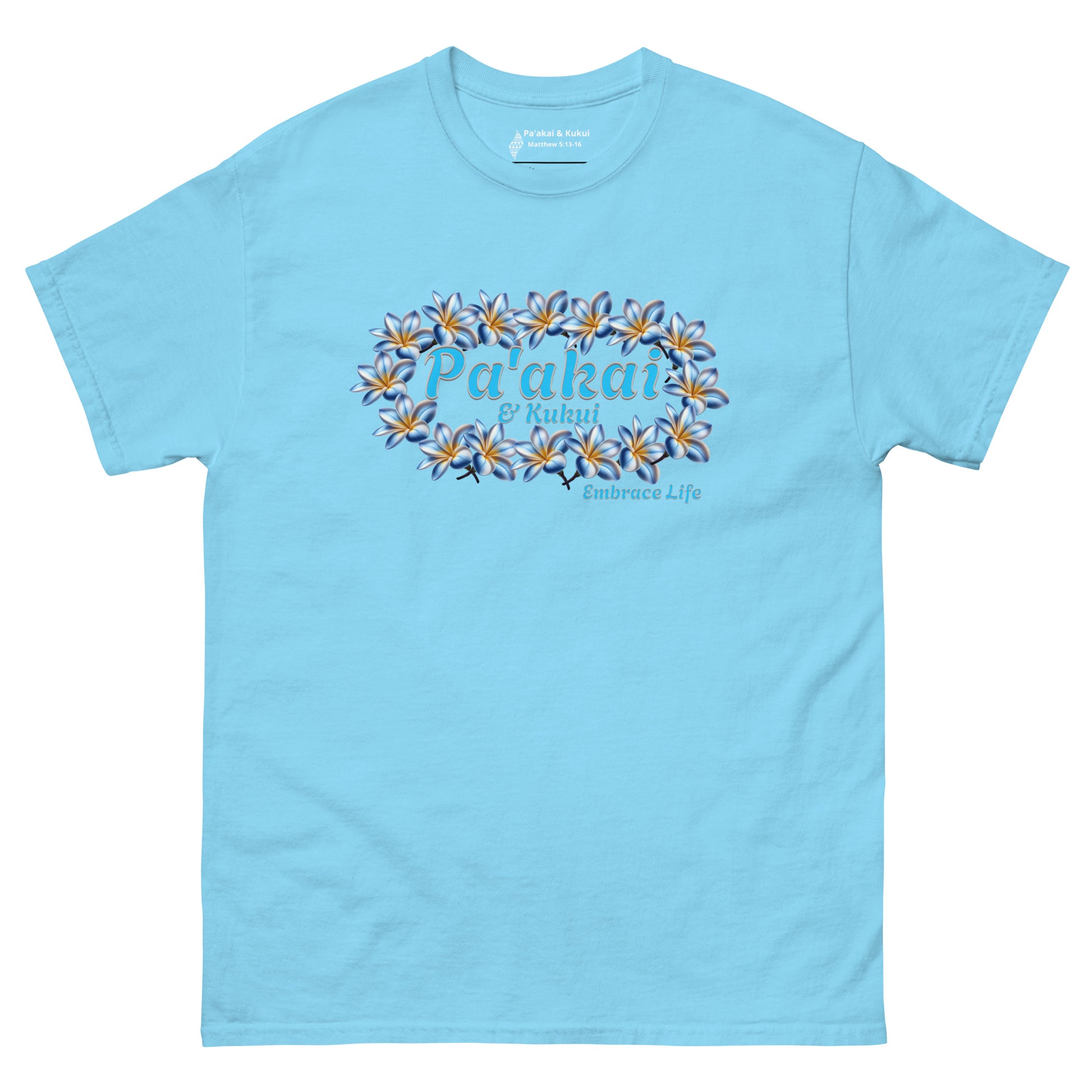 Plumeria Hawaiian Floral Graphic T-Shirt — Unisex Aloha Streetwear T-shirt Pa'akai & Kukui Sky S