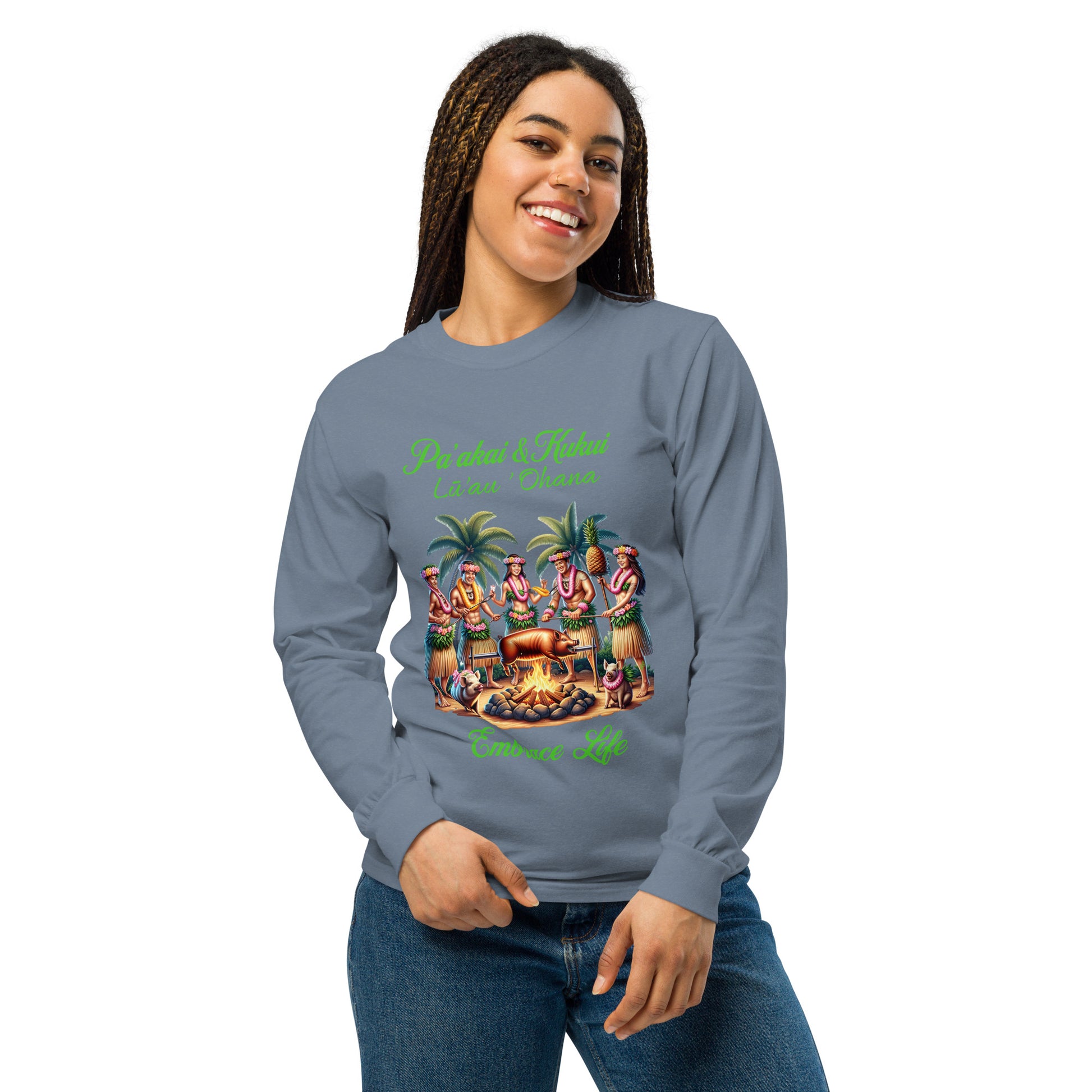 Pa'akai & Kukui Lū'au 'Ohana - Garment-dyed heavyweight long-sleeve shirt Long Sleeve T-shirt Pa'akai & Kukui
