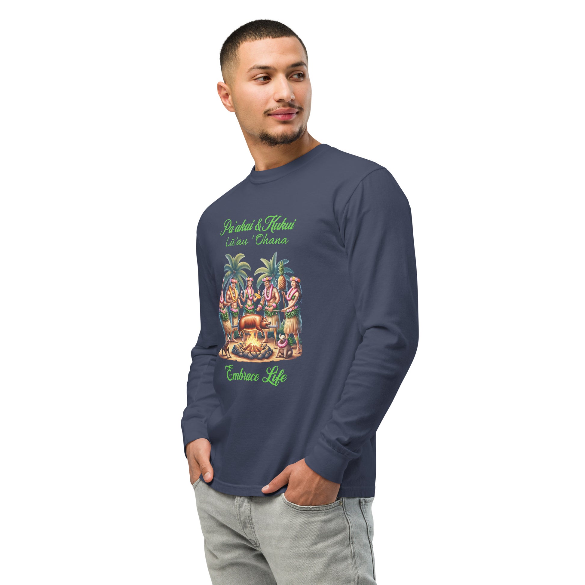 Pa'akai & Kukui Lū'au 'Ohana - Garment-dyed heavyweight long-sleeve shirt Long Sleeve T-shirt Pa'akai & Kukui